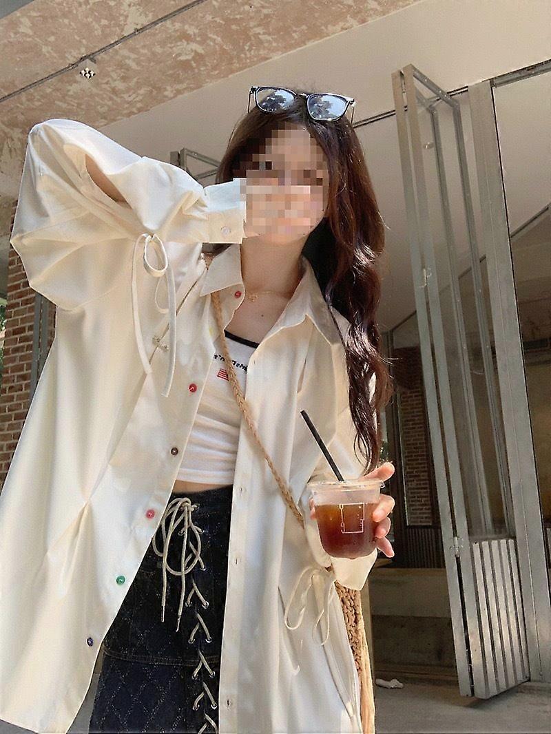 Spring And Autumn Design Sense Niche Color Button Shirt Long Sleeve Gentle Milk Apricot Loose Shirt Coat