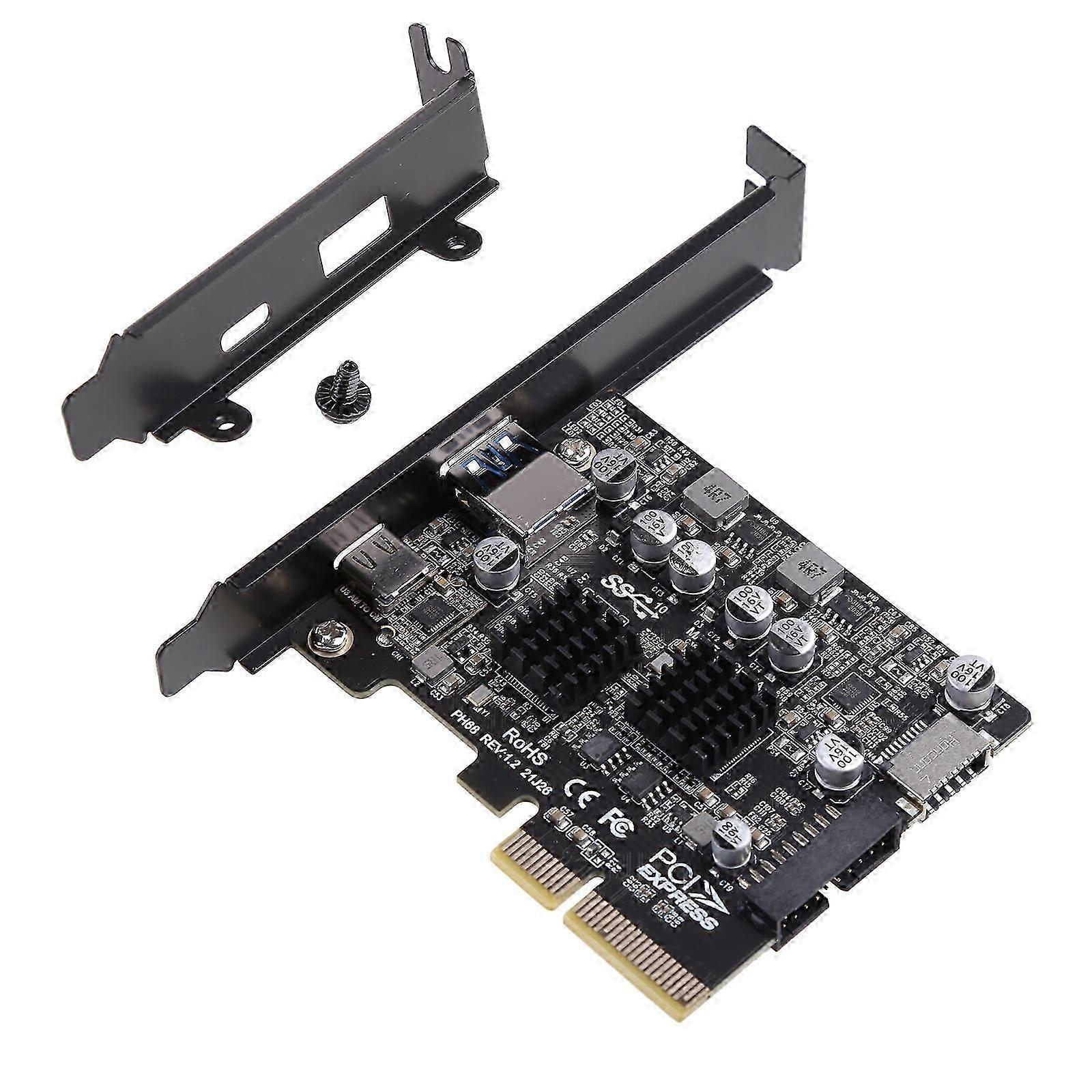 2-Port PCI-E X4 Riser Card PCIe to USB3.2 Gen 2 Adapter Riser Add-on Cards