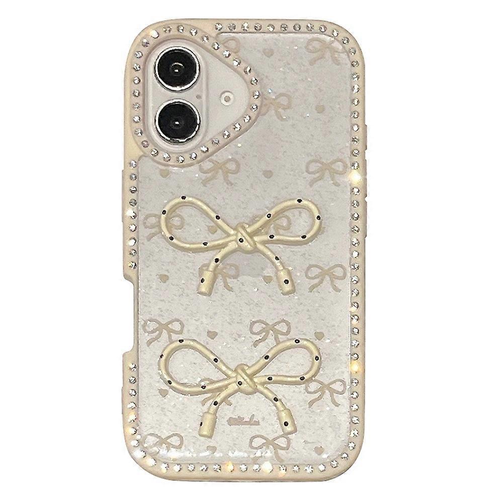 For iPhone 16 Case Two Bow Epoxy Design TPU + PC Phone Back Cover Rhinestone Decor