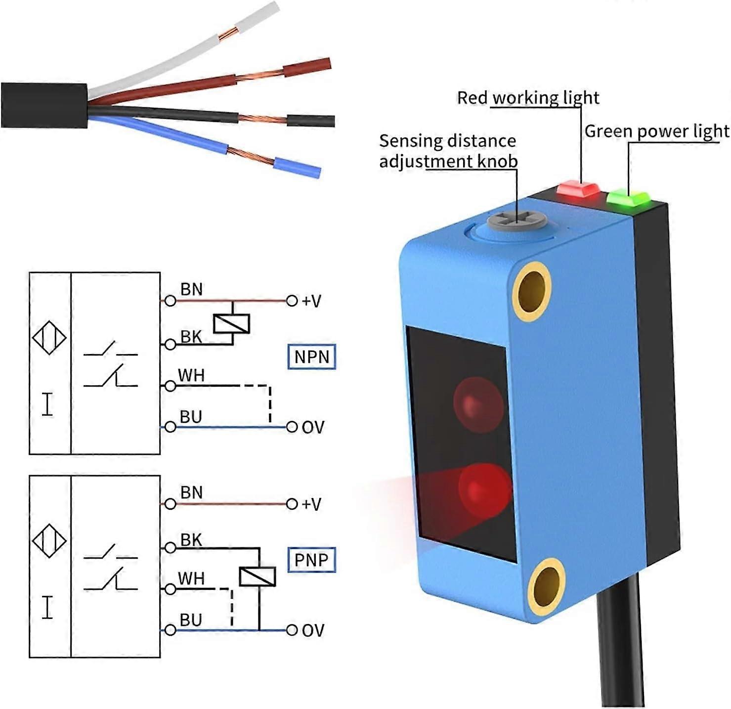 FANNIXI Photoelektrische Sensoren M12 M18 Sichtbarer Lichtsensor Einweg-Lichtschranke 20 Meter Einstellbar 6-36VDC IP67 200mA NPN/PNP NO/NC(M18 PNP NC FANNIXI Photoelektrische Sensoren M12 M18 Sichtbarer Lichtsensor Einweg-Lichtschranke 20 Meter Einstellbar 6-36VDC IP67 200mA NPN/PNP NO/NC(M18 PNP NC