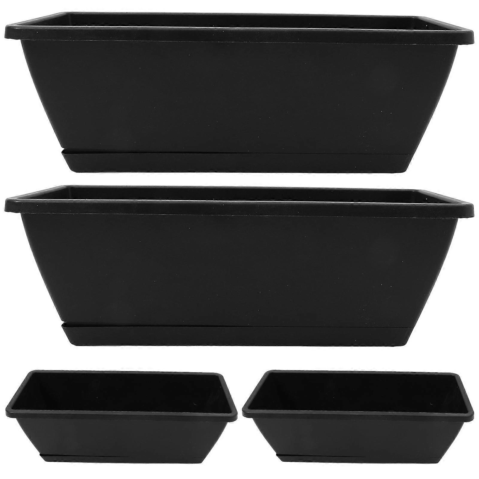 4 Sets Large Deep Rectangular Window Box Planters with Drainage Saucers for Indoor Outdoor Gardening – Gray Flower and Vegetable Growing Containers