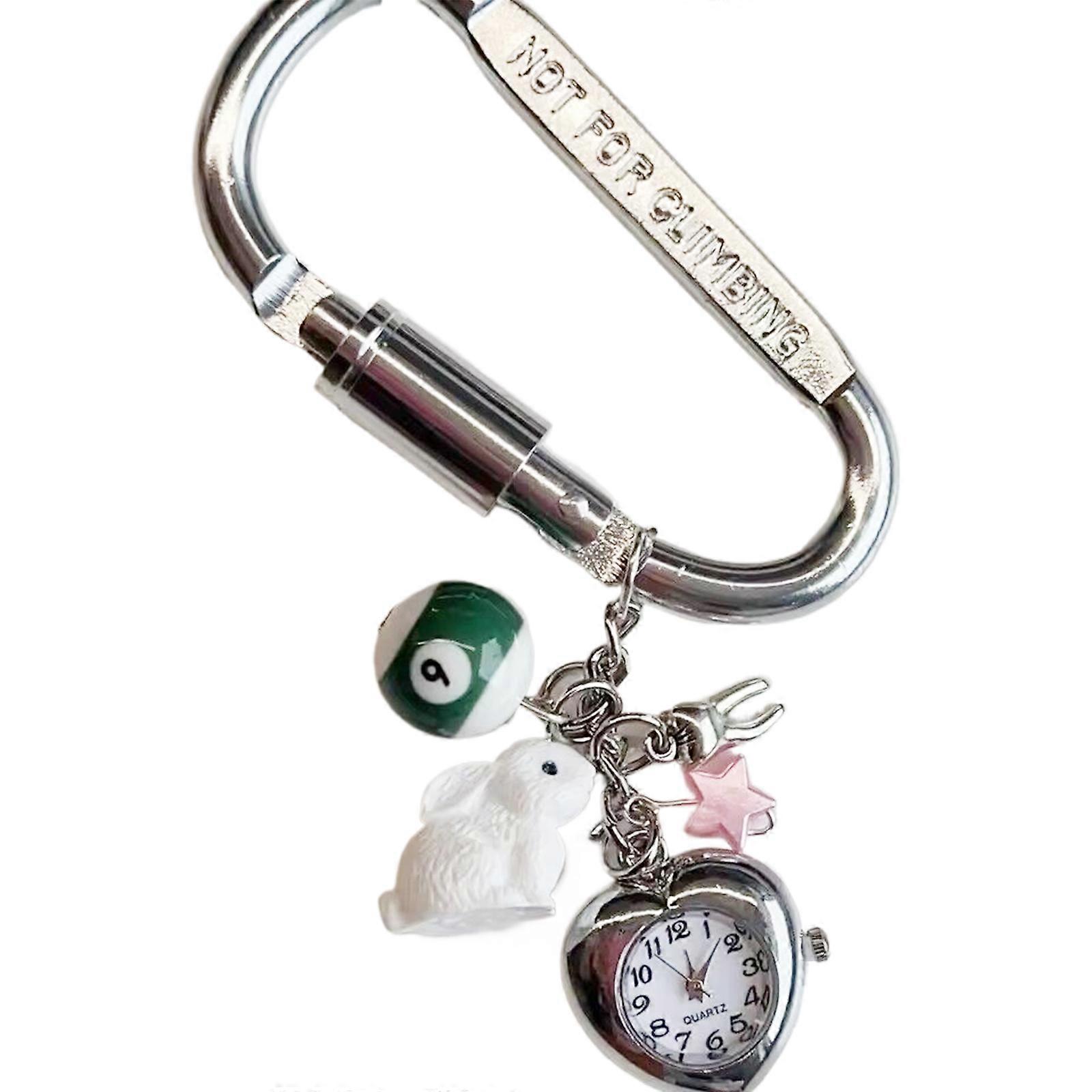 Stylish Rabbit Keychain Combining Elegant Pocket Watch and Modern Guitar Pick Ideal for Trendy Couples Daily Use Multicolor