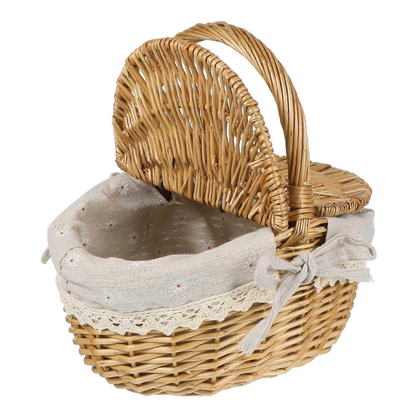1 x Wicker Picnic Basket with Liner, Vintage for Fruit, , Gathering