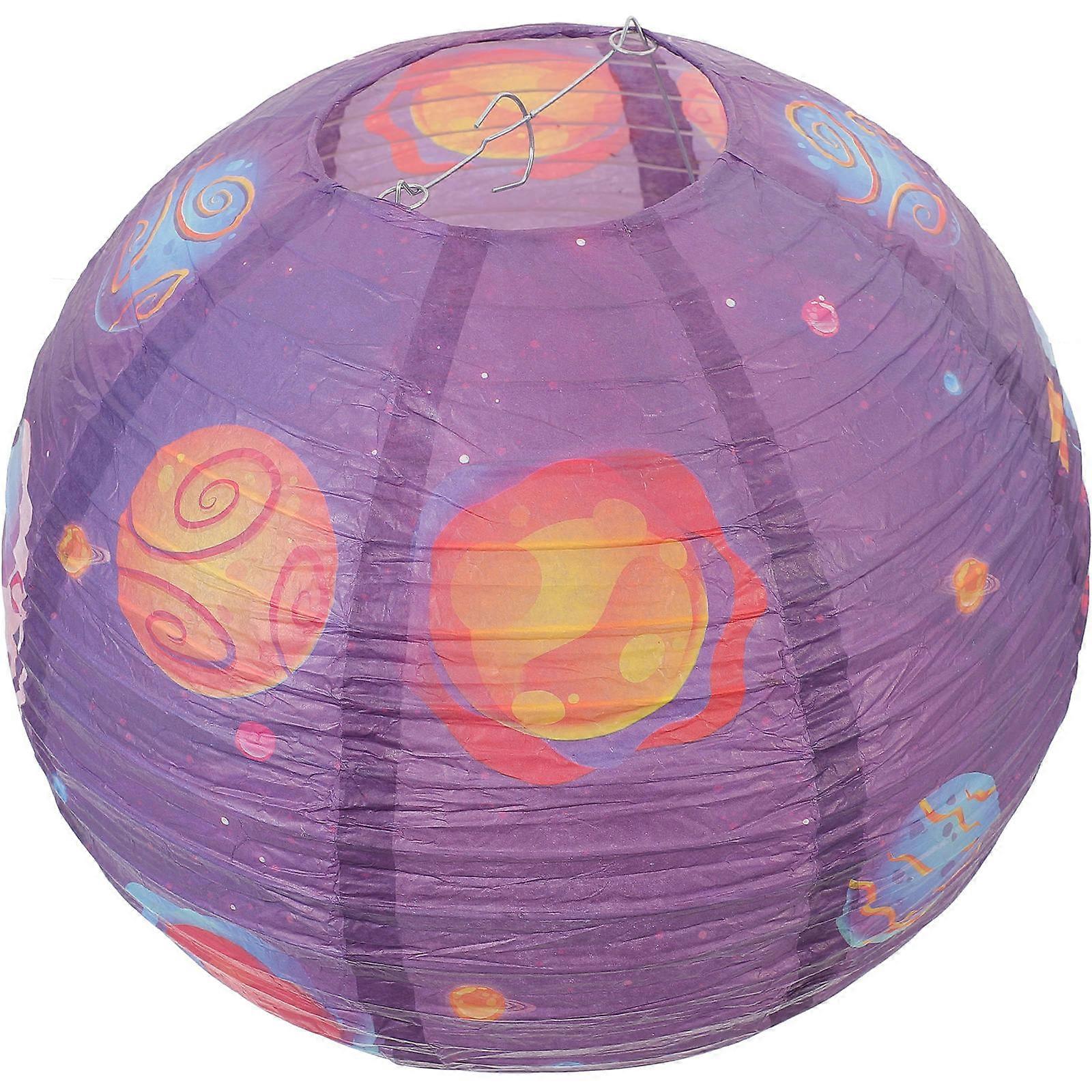 Hanging Solar System Pattern Decor Paper Planets Lantern for Space Theme Party Indoor Outdoor Activities Purple 30X30X30CM Decorative 1Set