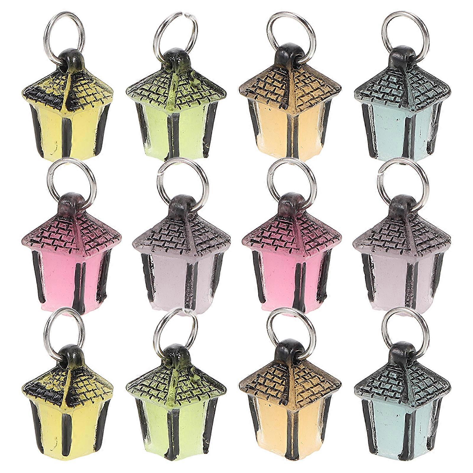 Resin Luminous Lantern Charm For Diy Crafts Home Decor Miniature Lamp Shape Assorted Color 1.50X1.00X1.00CM Glow In The Dark 12Pack