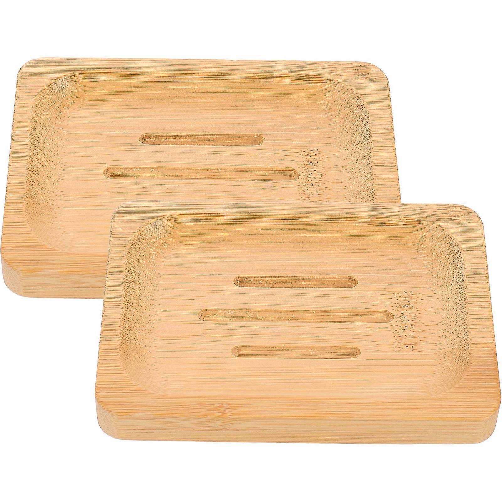 Bamboo Soap Tray Shower No-Punch Design Water Filtration 2Pcs
