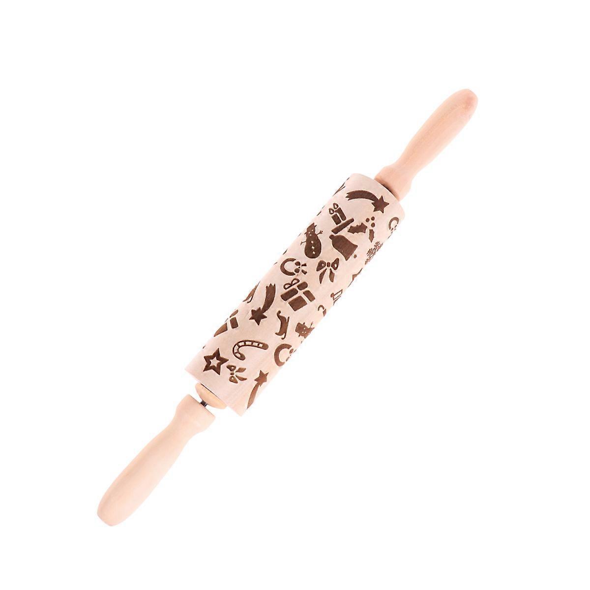 Embossing Roll Pin Christmas Engraved Embossing Wooden Rolling Pin For Baking Dough Rolling Kitchen Tool 35*4.5cm 1Set