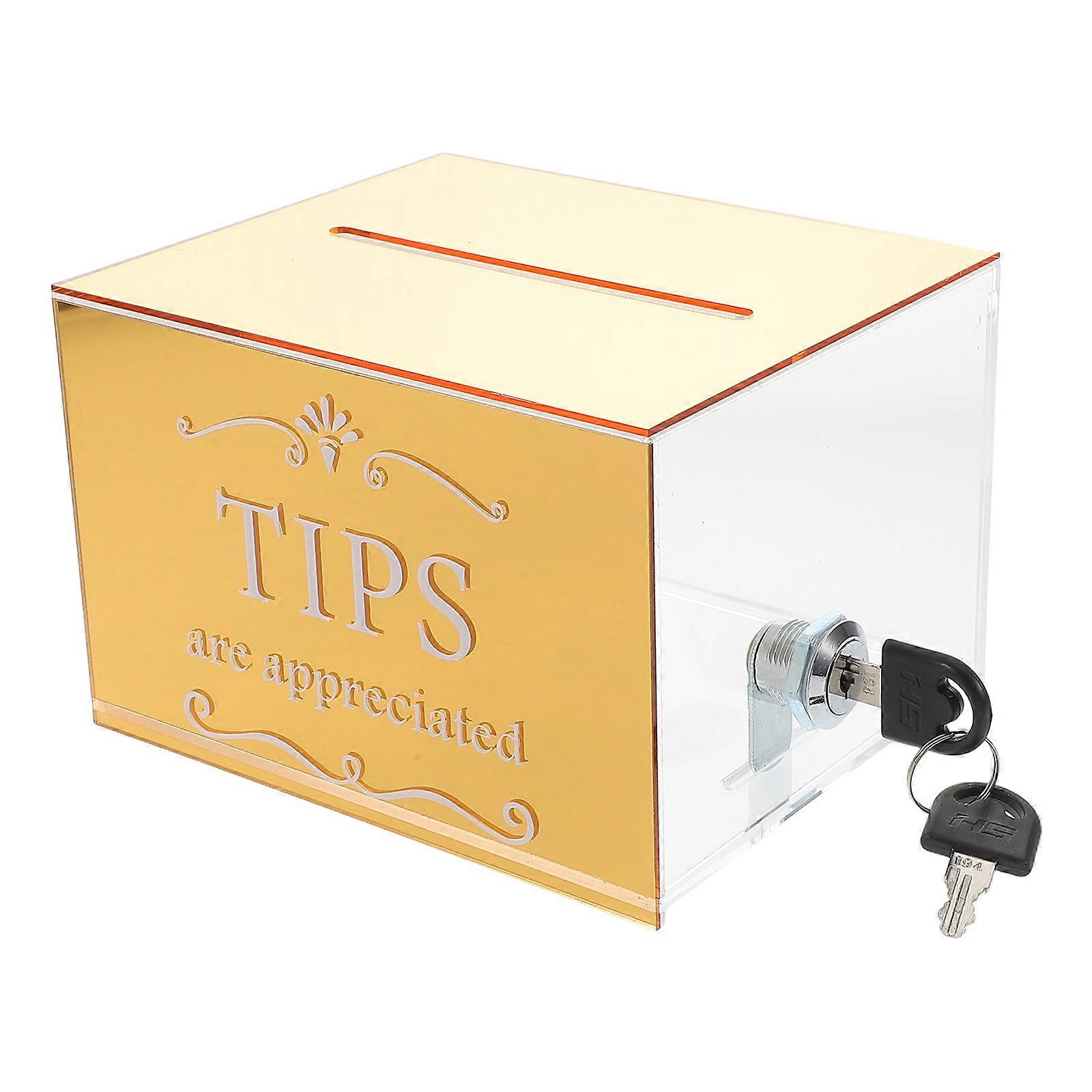 Golden Acrylic Tip Collection Box for Raffle Container