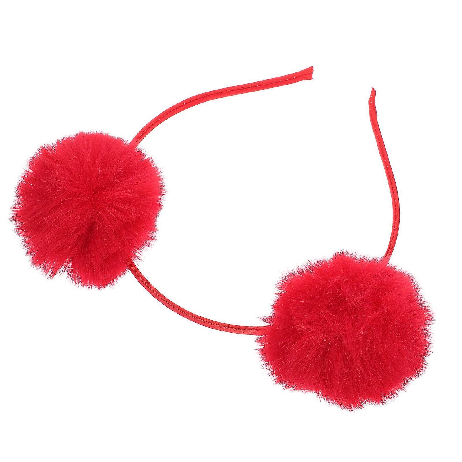 Carnival Headband Party Headdress Pom Pom Shape Cute Design Red Color 1Set