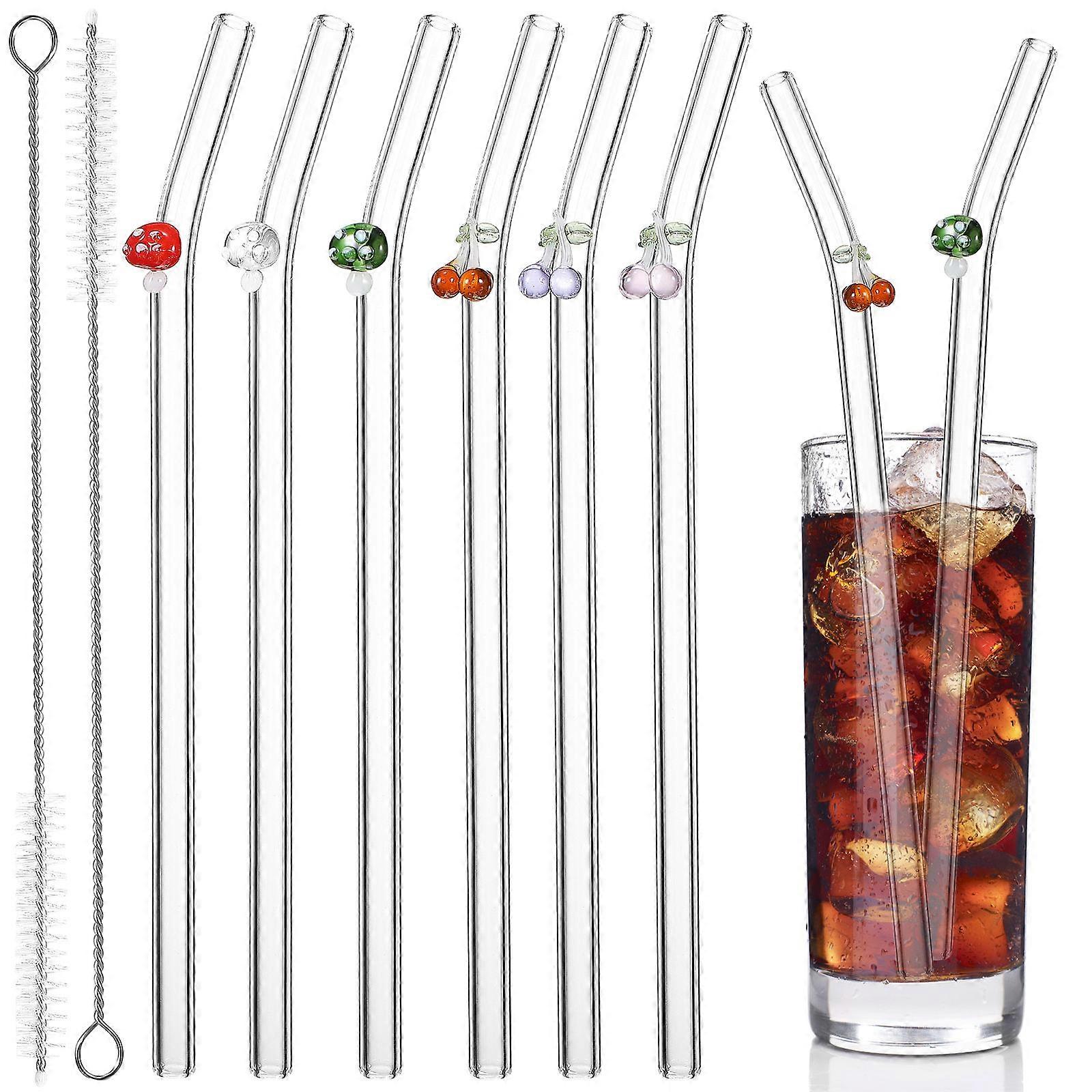 Curved Reusable Glass Straws with Cleaning Brush for Smoothies, Juices, and Cocktails – Daily Use and Sharing, Random Color