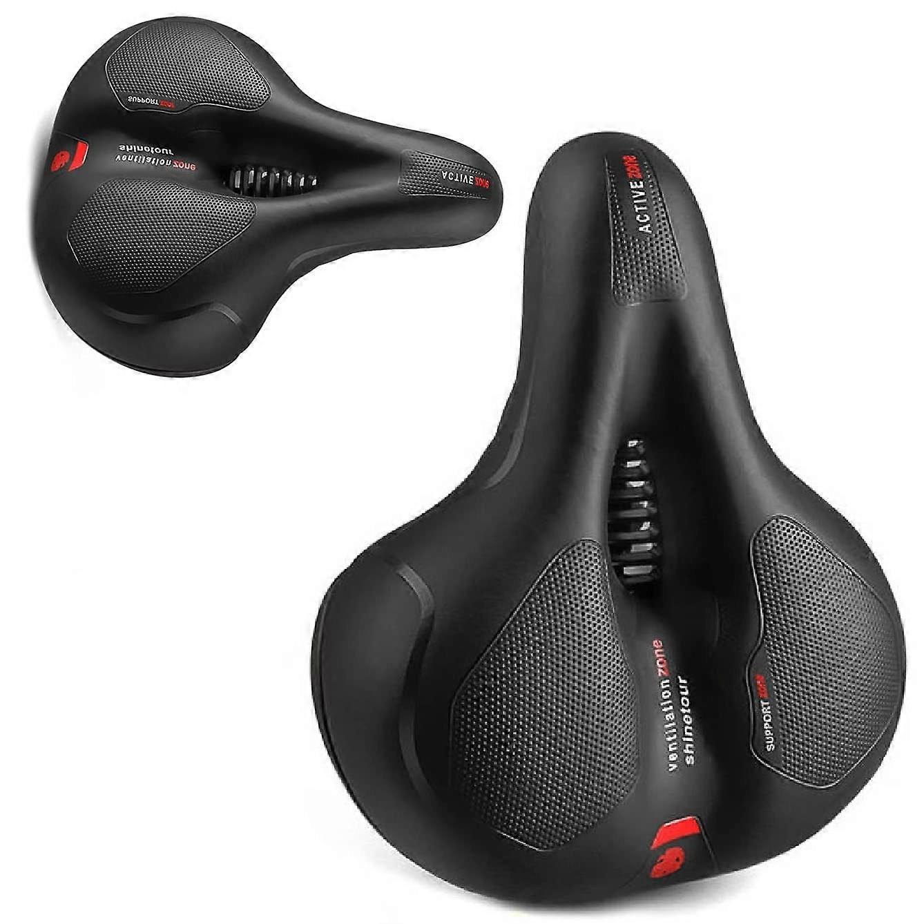 Comfort Bicycle Saddle Padded Seat with Spring Suspension, Black and Red Color, Ergonomic Design for Maximum Comfort