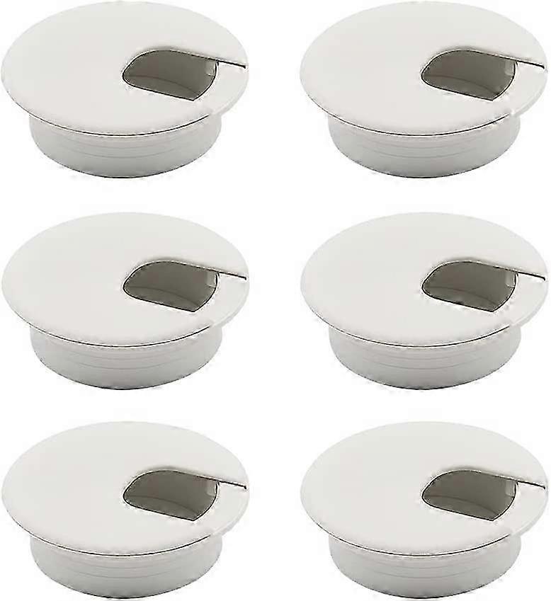 Set of 6 Round White Desktop Cable Grommets for Desk, Suitable for Use with Various Brands, Flush Mount Cable Hole Covers, Efficient Cable M