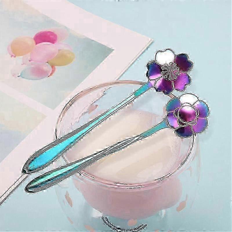 2025 Latest Model 8pcs Flower Spoon Set, 2 Different Size Colorful Stainless