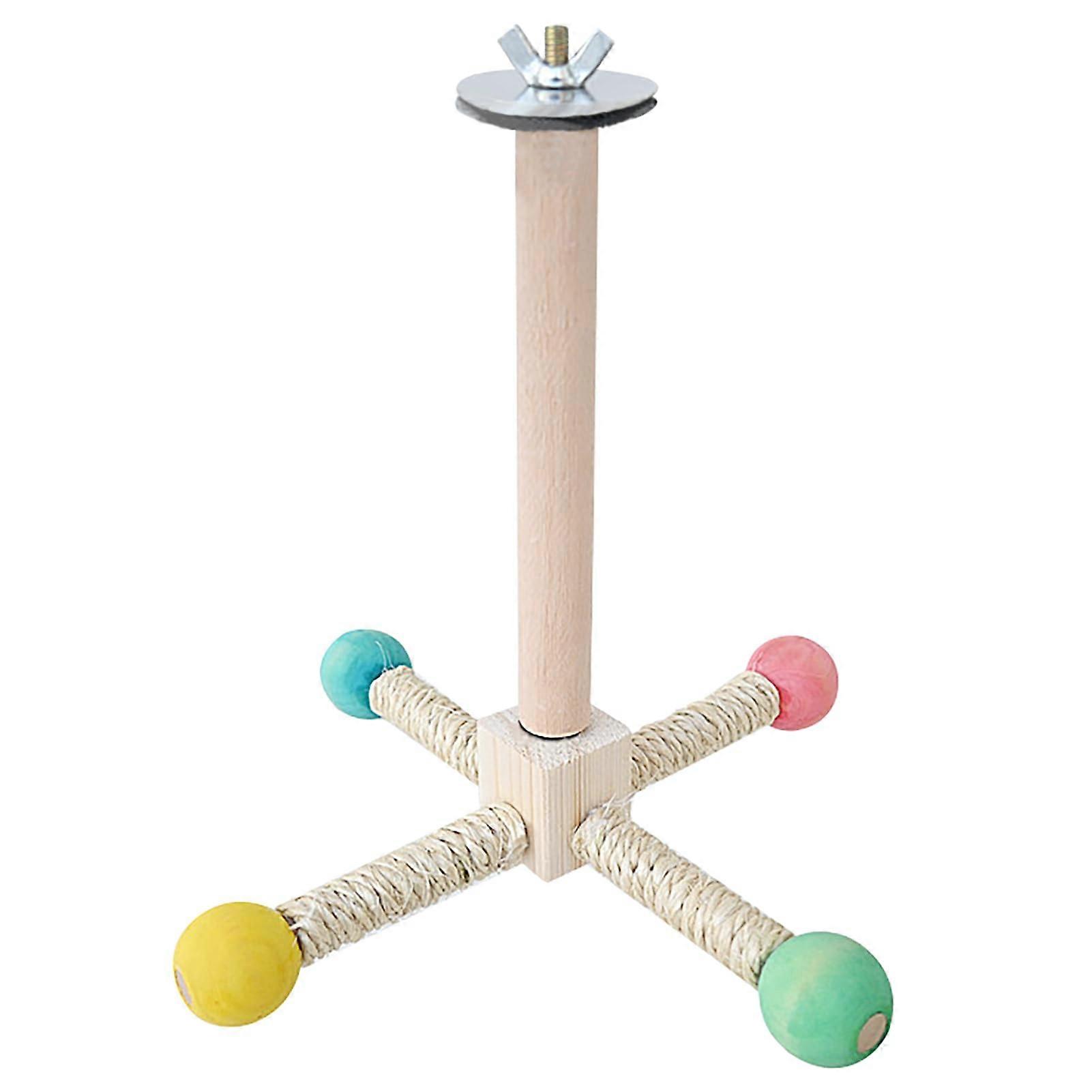 Birds Toy Wooden Carousel Perches for Budgies and Parrots, Multicolored Hanging Play Stand for Bird Cages