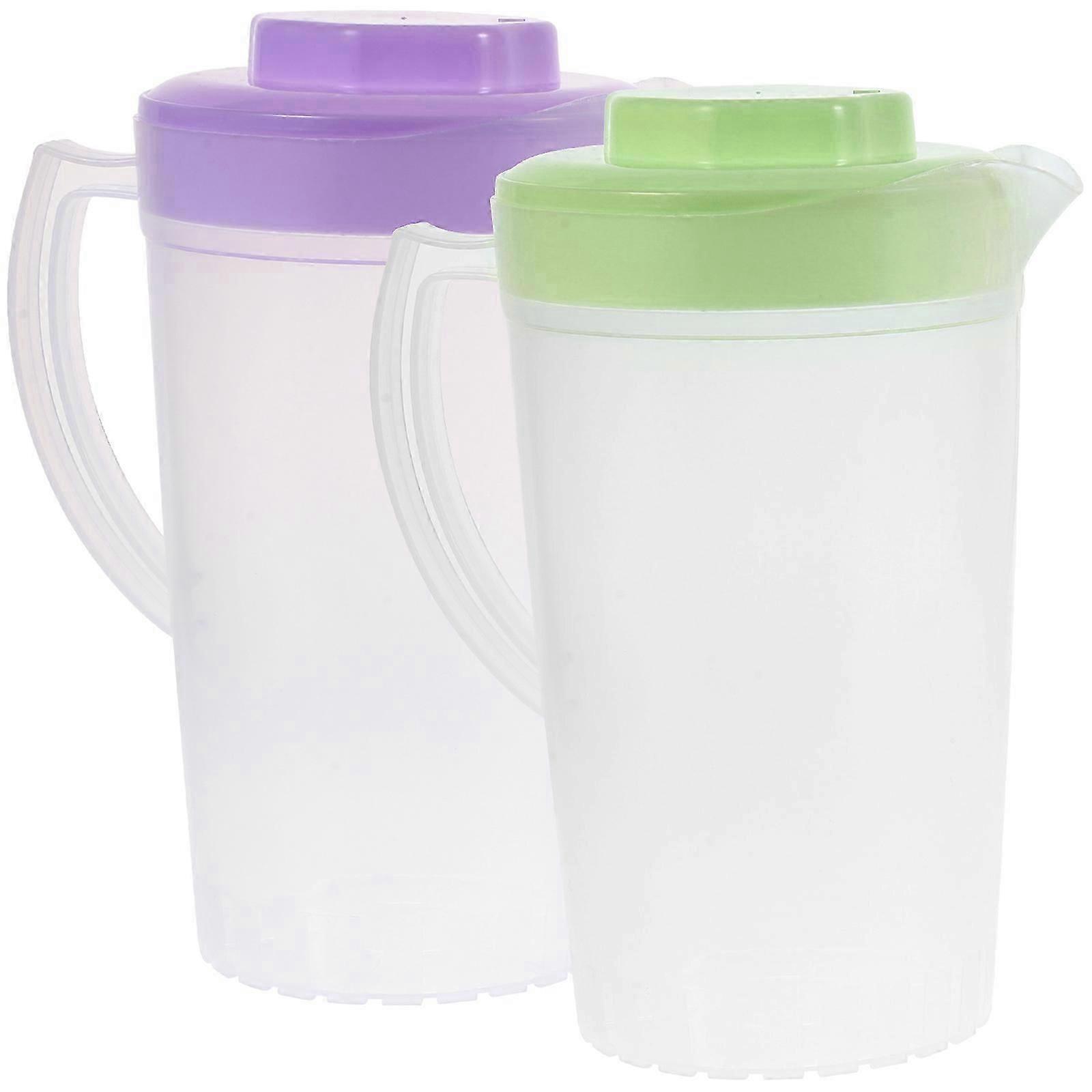 2 Pcs Glass Drinking Glasses Wine Beverage Pitcher Plastic Lid Lemonade Pitcher