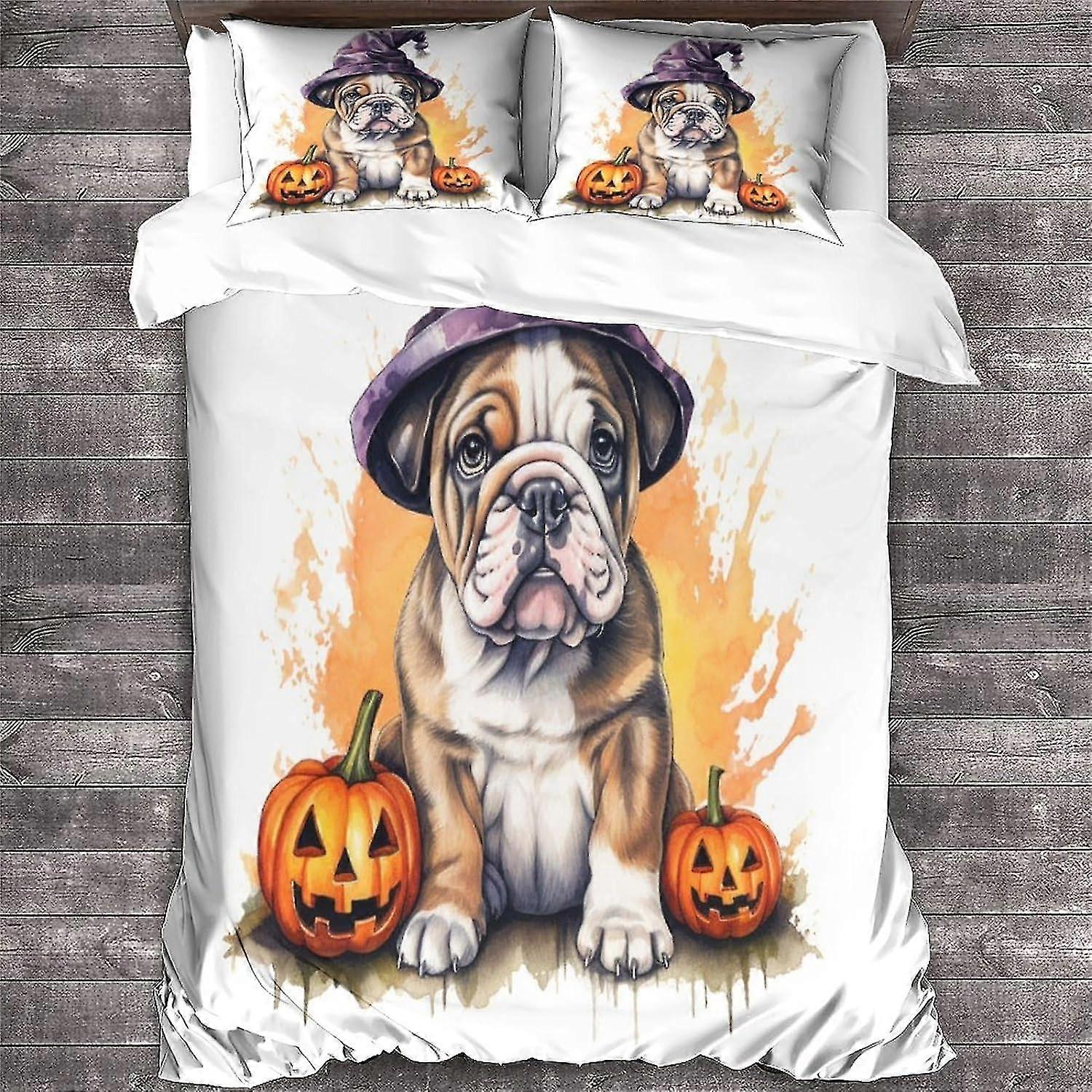Dog Bedding Set Duvet Cover 3D Animal Pattern Comforter Cover Ultra Soft Halloween Theme Quilt Cover for Teens Double