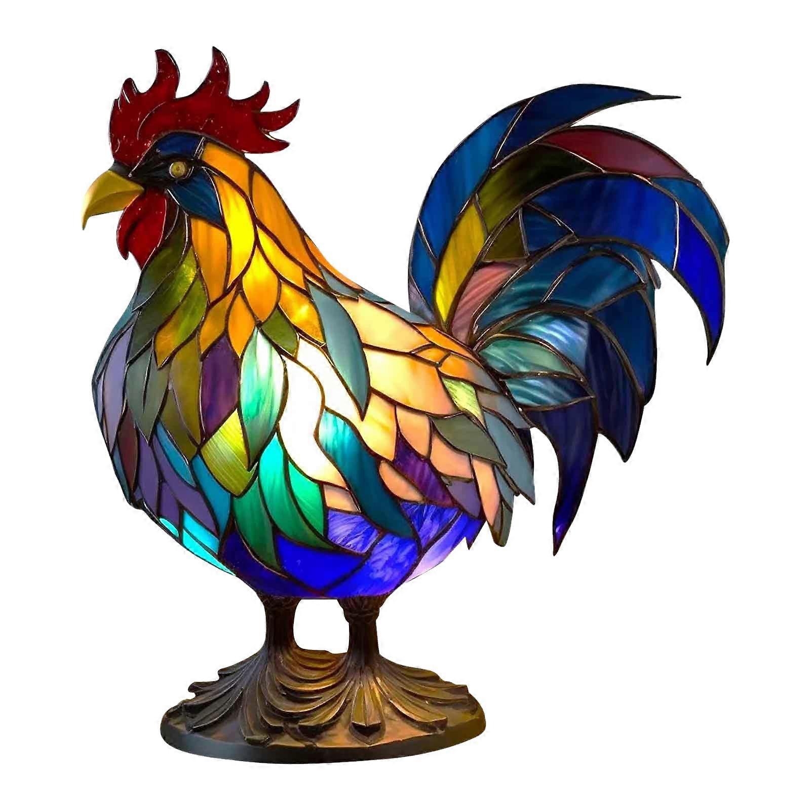 Stained Glass Rooster Lamp Retro Resin Table Lamp for Home Decor 22 cm