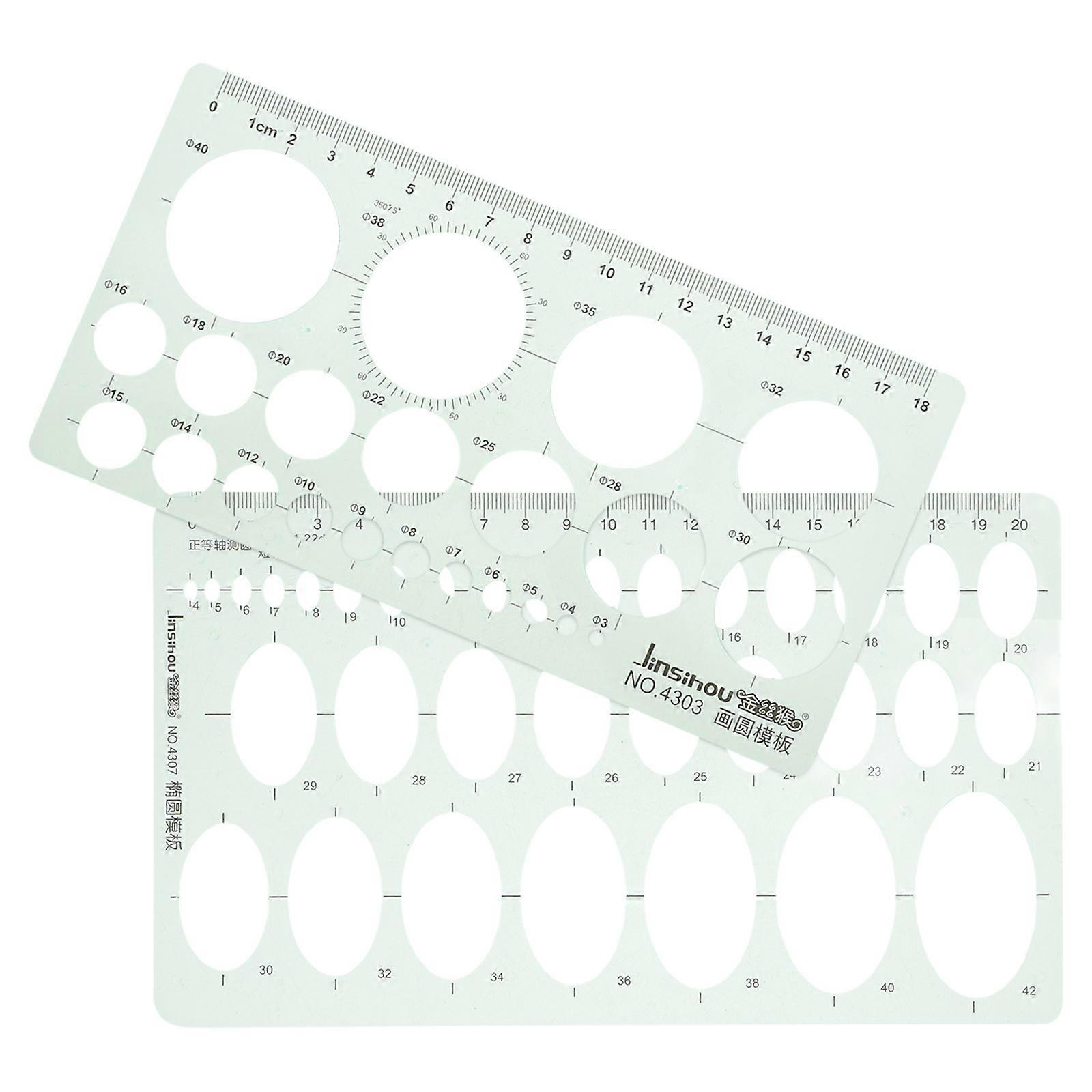 Round Circle Template Ruler Geometric Measurements Students Architects 22.00X13.20X0.10cm 2Pcs