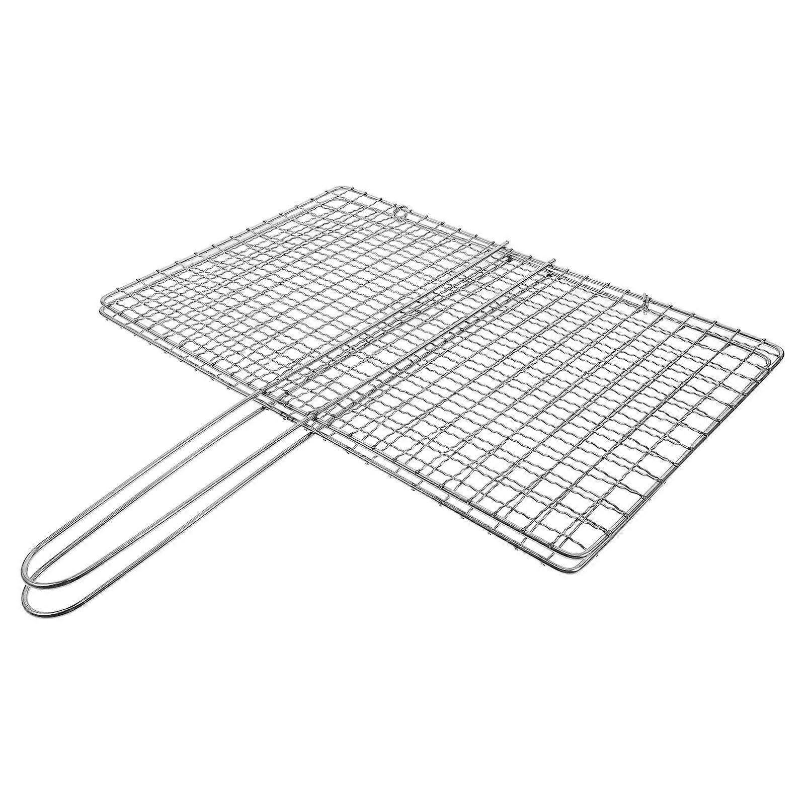 Barbecue Mesh Vegetable Grill Basket Silver Rectangular Mesh Shape For Picnic Camping Charcoal Grilling 1Set