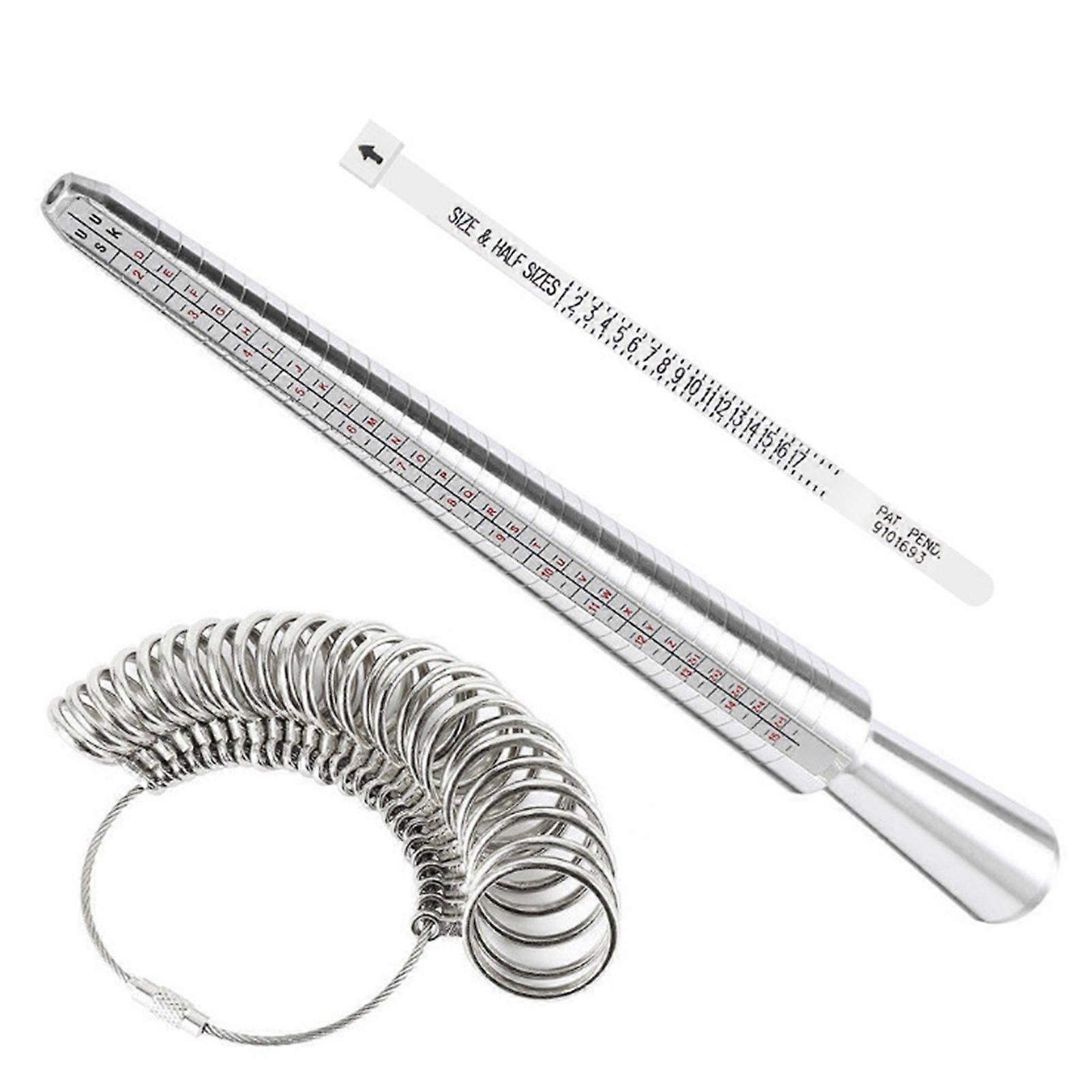 Aluminium Metal Finger Sizing Stick Mandrel Tool with Sizer Gauge Set Measuring Tape for Ring Size Measurement