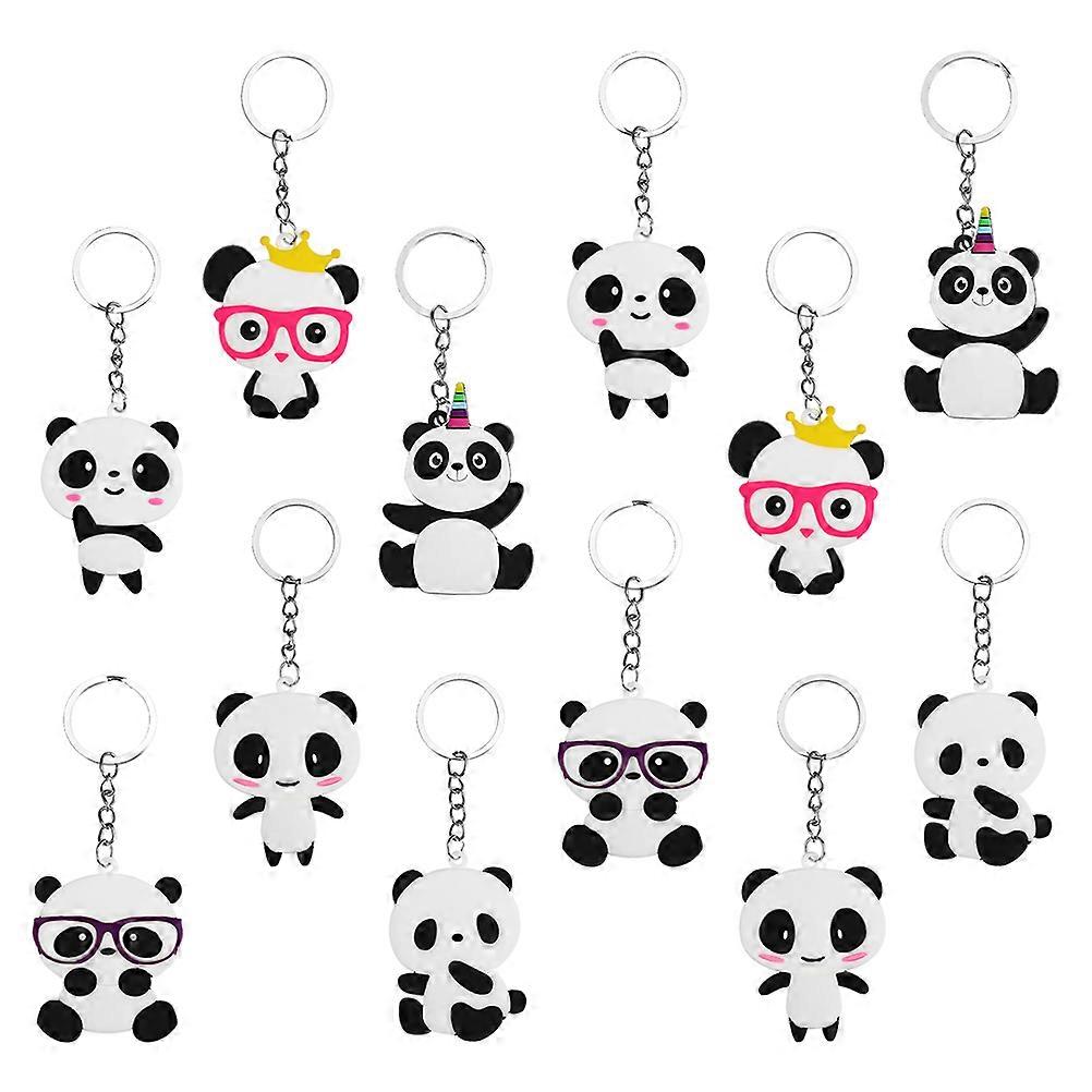 Cute Keyring Panda Shape Keychains Bags Decorations Long-Term Use PVC Material 12Pcs