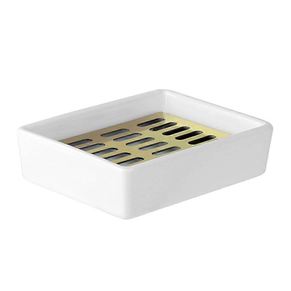 Double Layer Soap Tray Golden Ceramic Bathroom Kitchen Countertop Keeps Soap Dry 1Set