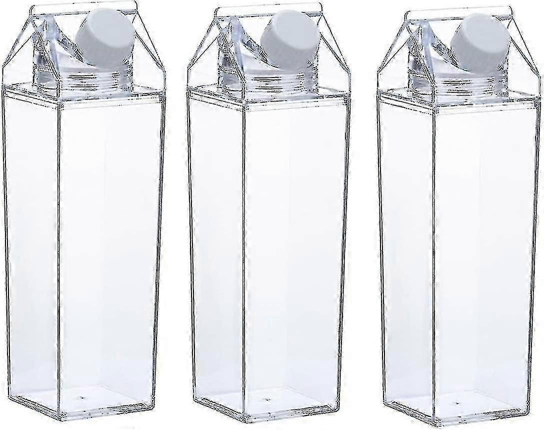 3 Pack Clear Square Plastic Milk Bottle Leak Proof Cup