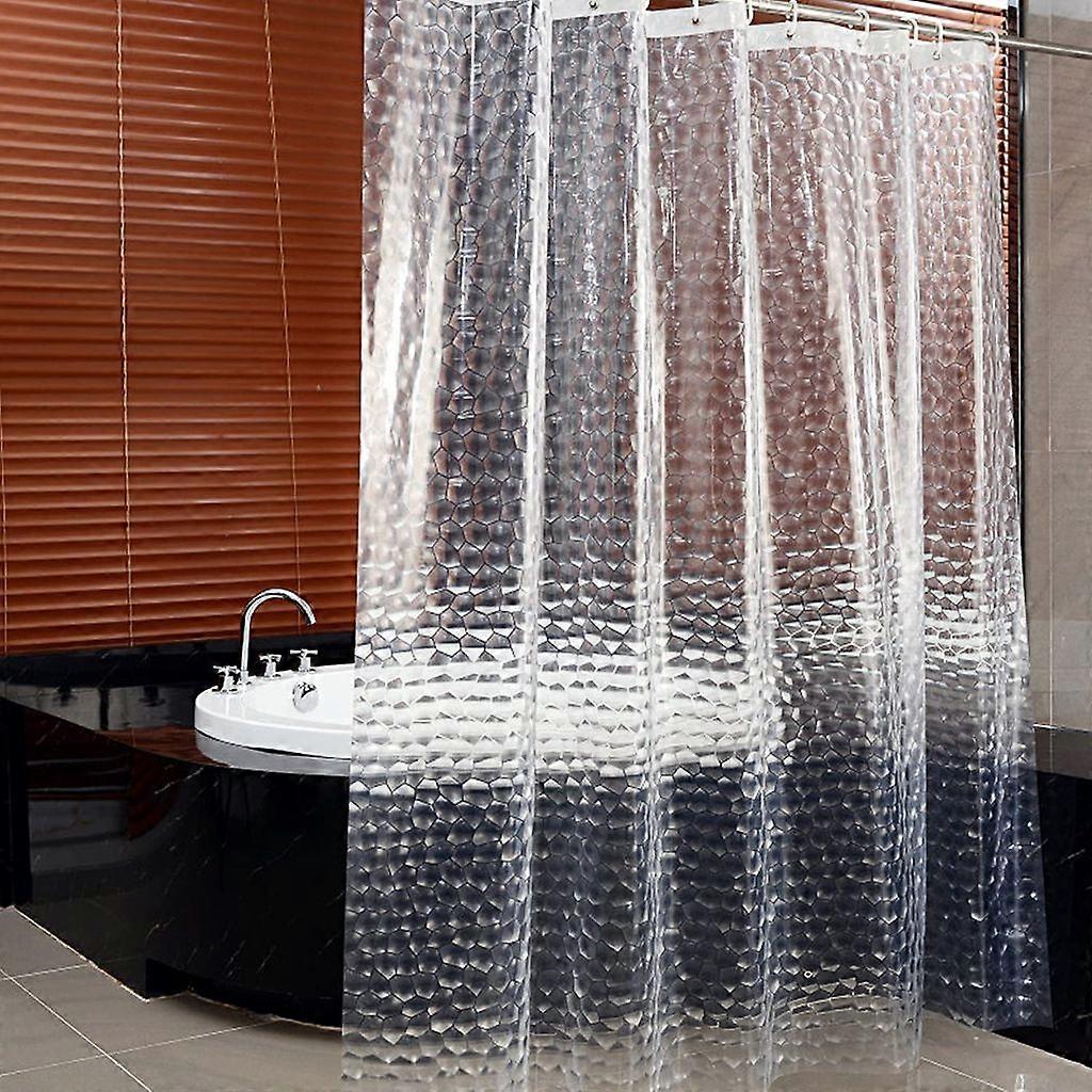 Transparent shower curtain, 180x200 cm 3D washable antibacterial PEVA bathroom shower curtain with 12 hooks and loops for bathtub, PVC free