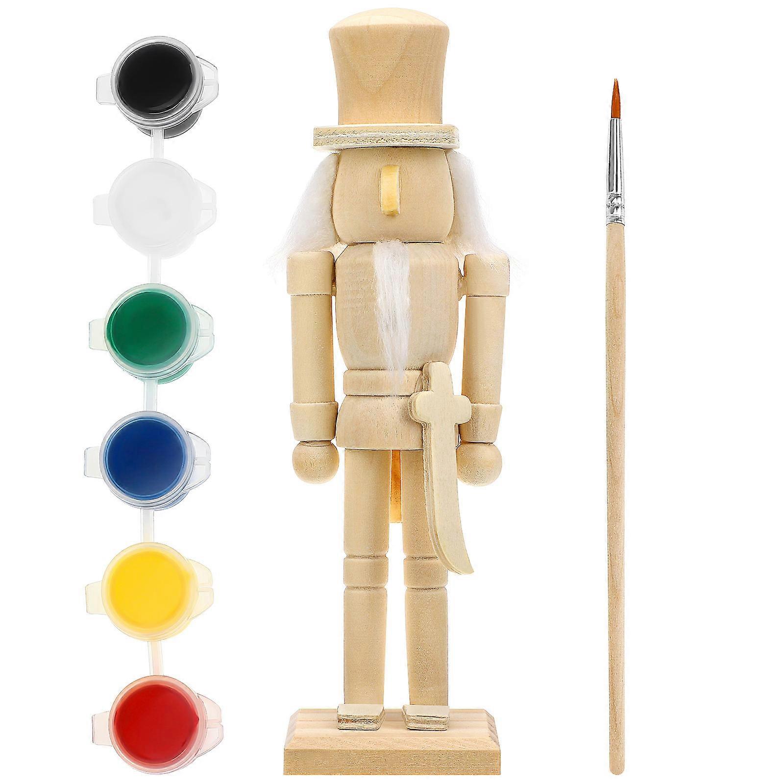 Diy Nutcracker Soldier Painting Kit with Pigments and Wig – Creative Christmas Ornament Craft for Smooth Polished Walnut Doll – Holiday Decoration &