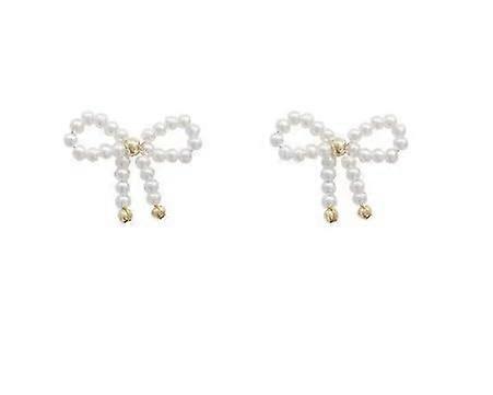 Facetted Protection Stone Gemstone Bracelet S925 Silver Needle Bow Pearl Earrings for Women Light Luxury White 1.9X2.2cm