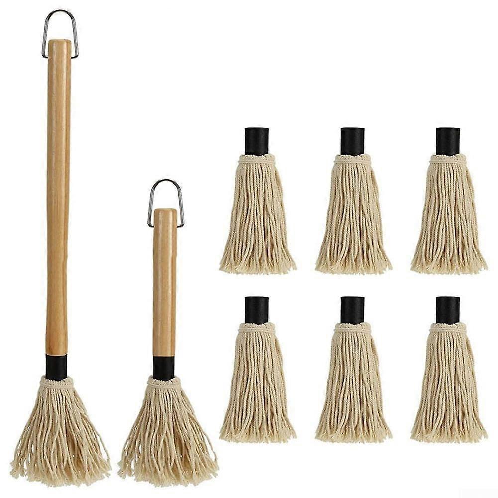 Grill Mop Set of 2, Large Grill Brushes with Long Wooden Handles, 49.2 cm and 45.7 cm, Includes 6 Replacement Heads