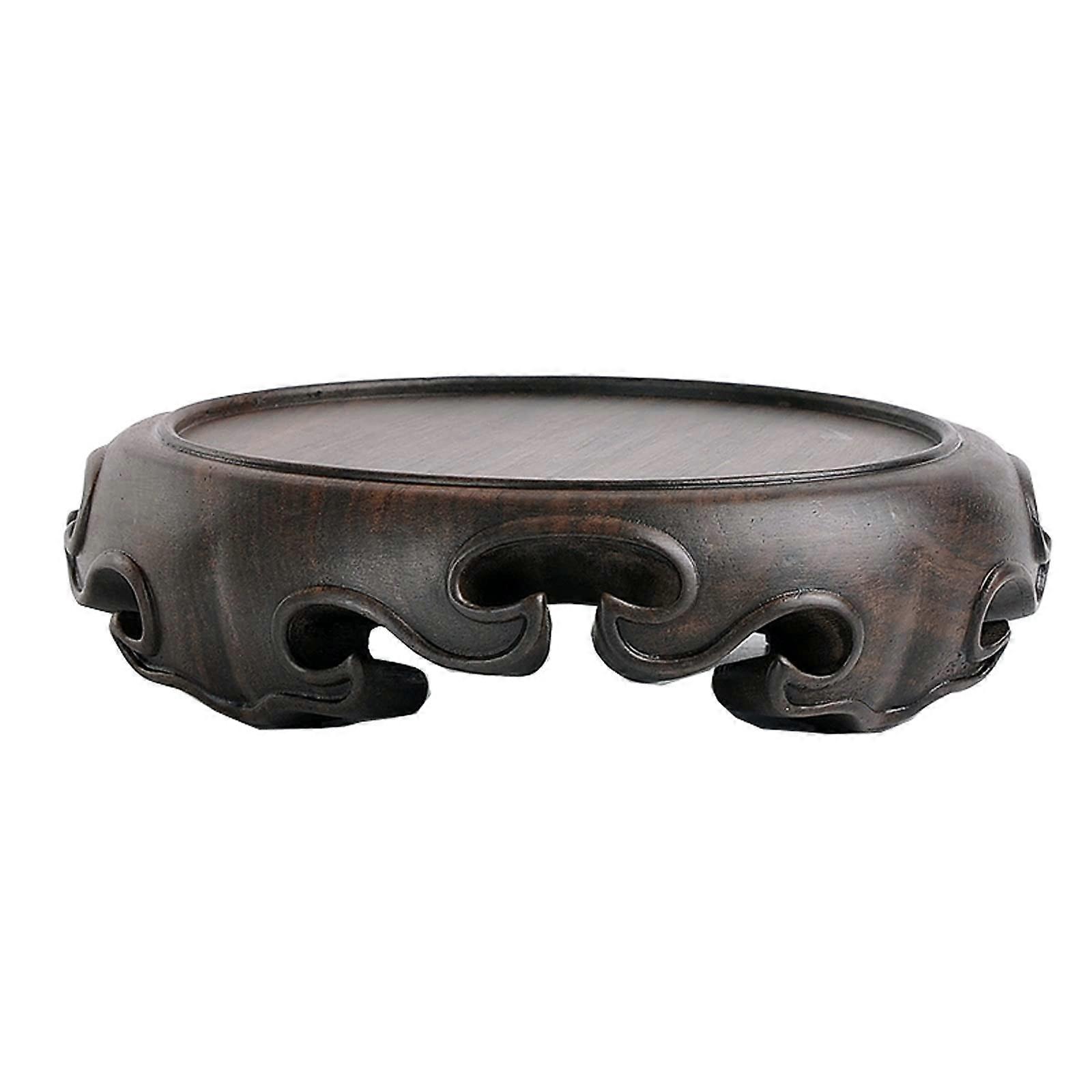 Vase Pedestal Stand Round Carved Base Wooden Holder for Flower Pot Teapot Bonsai Display Stand (Color: A)