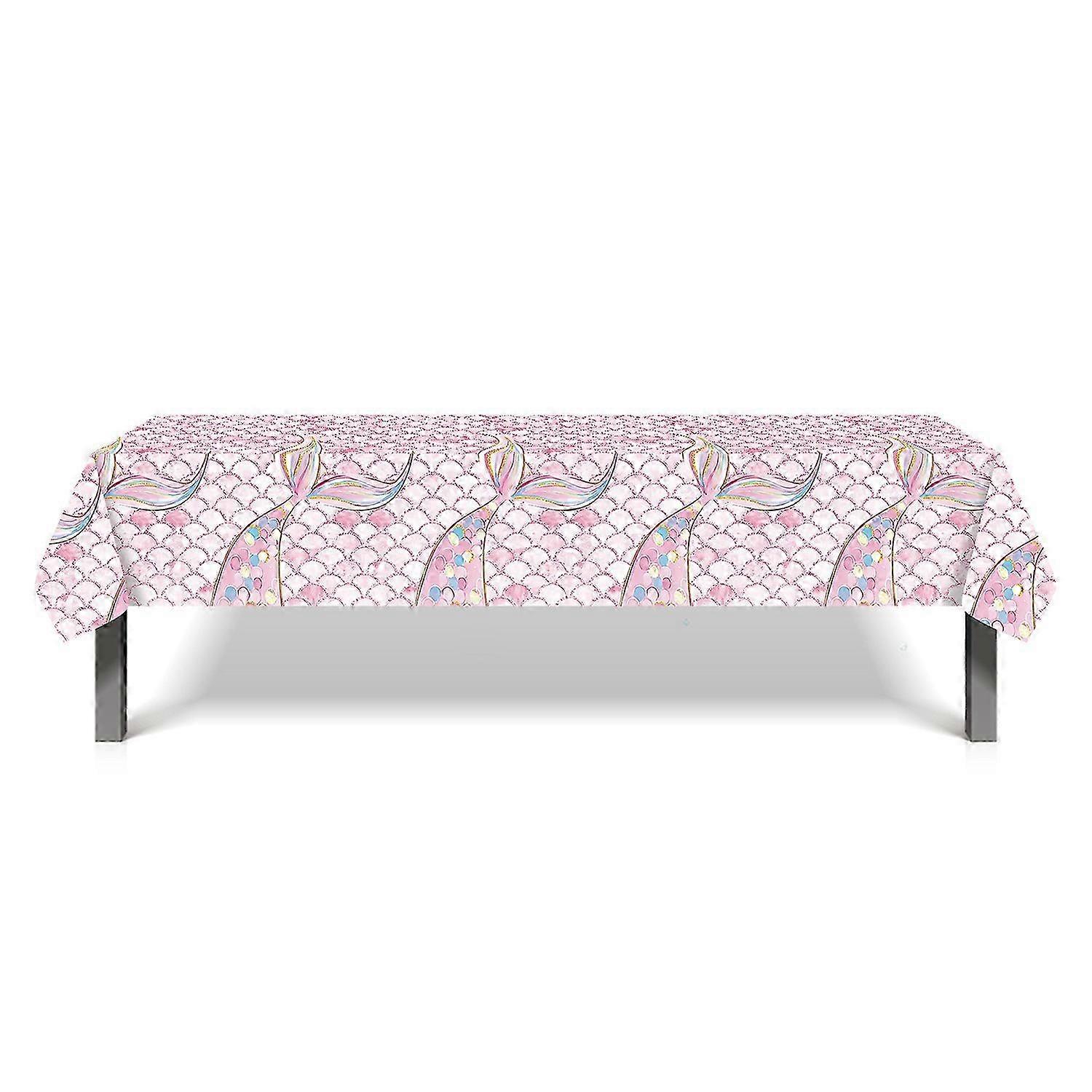 Pink Mermaid Scale Tablecloth - 130 cm x 220 cm Disposable Paper Table Cover for Party, Event & Home Decor