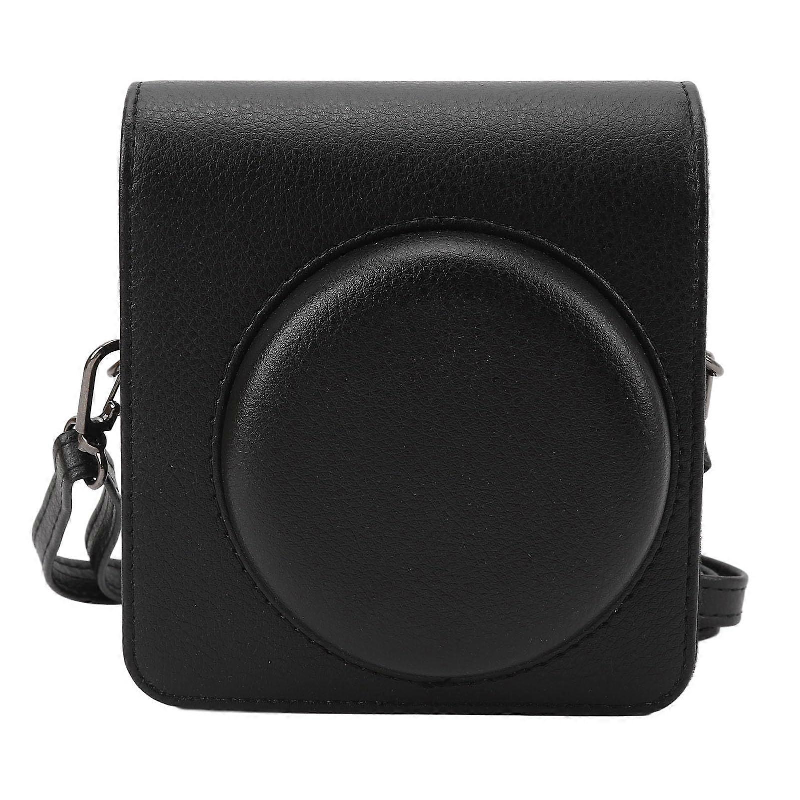Instant Camera Case, Leather Vintage Adjustable Protective Waterproof Instant Photo Camera Storage Bag (Black)