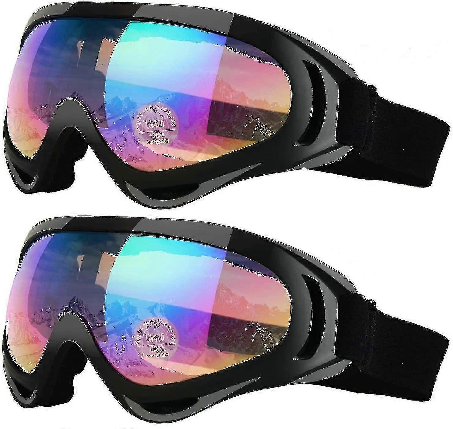 2er-Pack Skibrillen für Kinder & Erwachsene, UV400 Snowboardbrille, helmkompatibel, winddicht, beschlagfrei