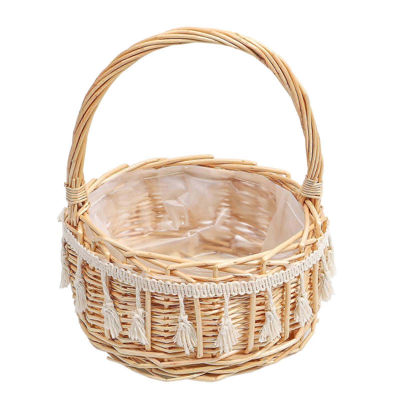 Khaki Rattan Woven Basket for Storage Decorative Flower Basket with Handle Made from Synthetic Material 11.8 x 11.8 x 9.4 Inches