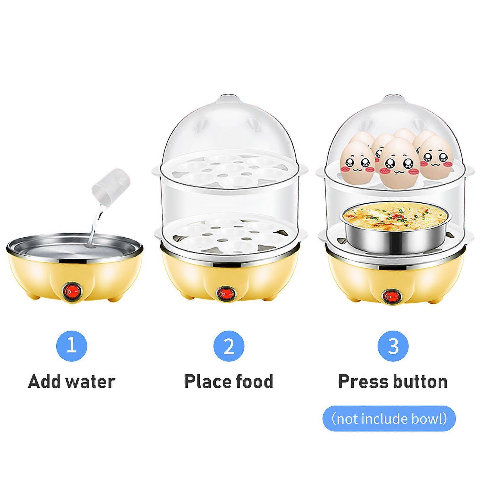 Double Layer Egg Cooker 14 Egg Capacity Hard Boiled Egg Cooker Anti-dry Electric Egg Boiler with 40mL Measuring Cup Steam Vegetables