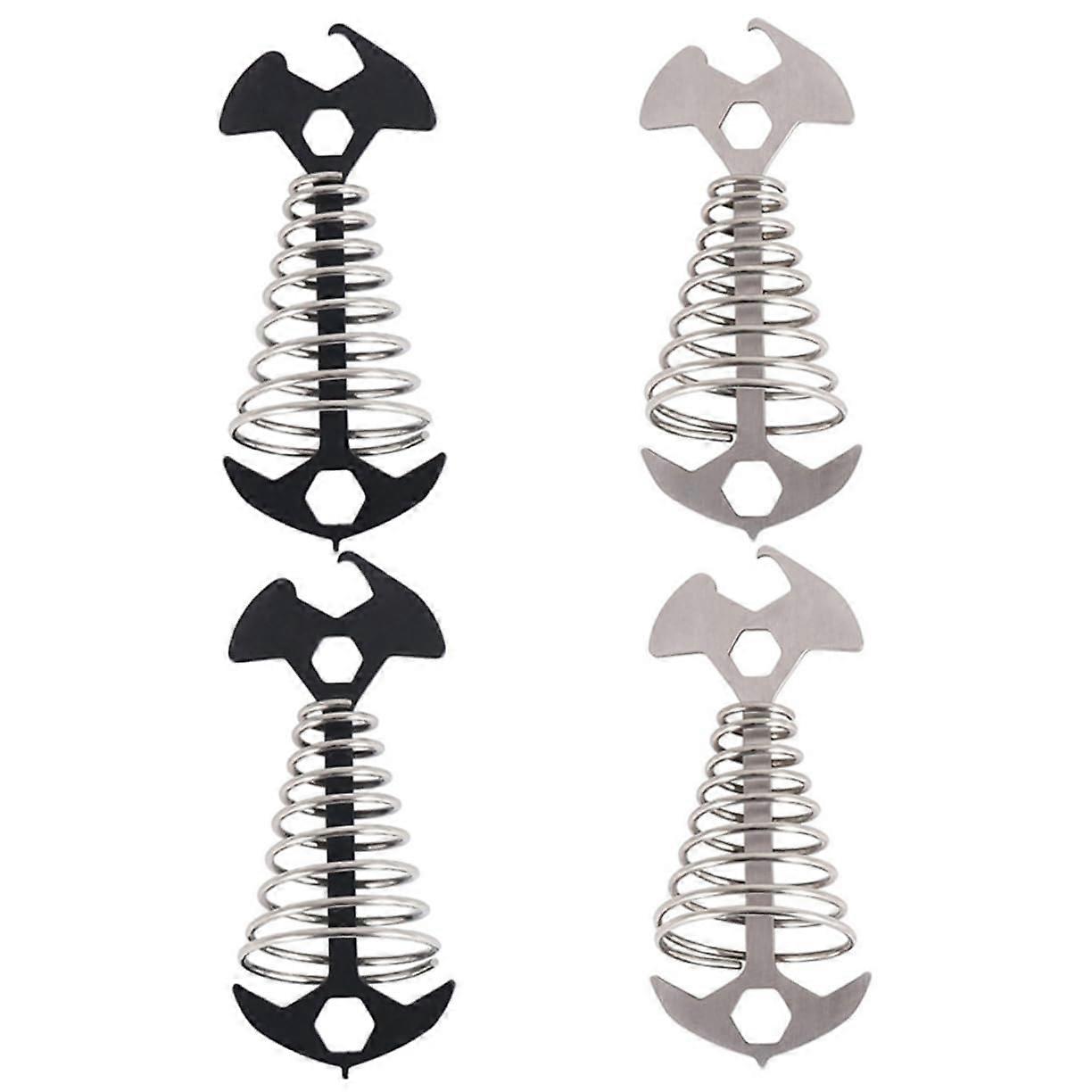 Fishbone Hooks 4-Piece Weatherproof Tent Stakes for Outdoor Camping and Stable Attachment Black and Silver