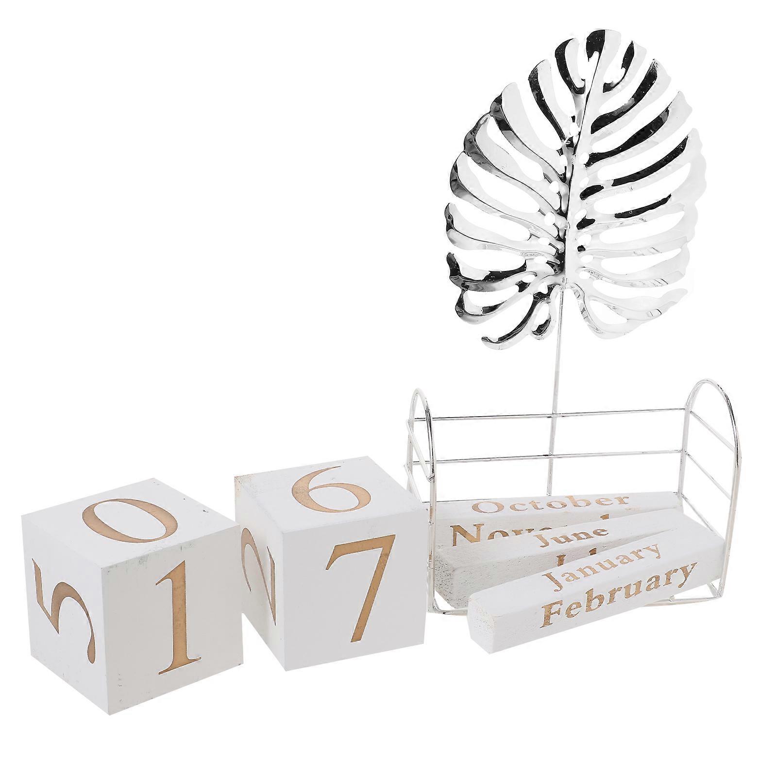 Creative Desk Calendar Wooden Perpetual Planner Rectangular Shape Silver Color For Desk Aesthetic Design Desktop Use 1Set