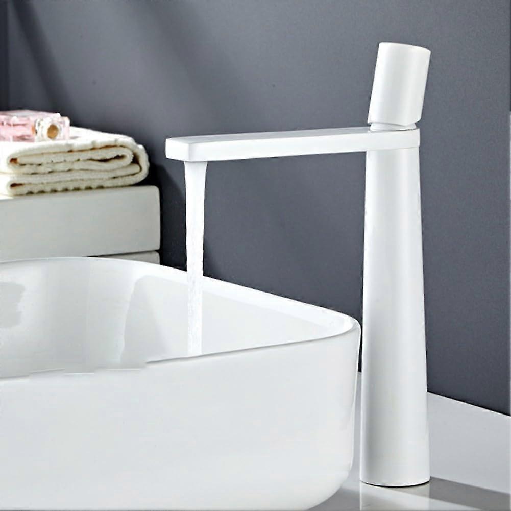 Bathroom Sink Mixer Tap White Solid Brass Single Lever Mixer Tap for Washbasin, Hot and Cold Mixer Tap