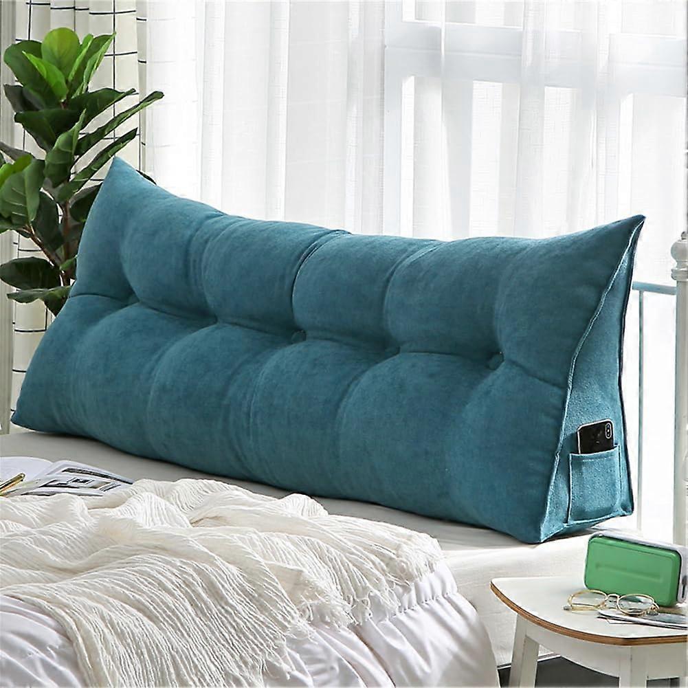 Triangular wedge headboard pillow for bedroom, couch (100x50x20cm, Blue)