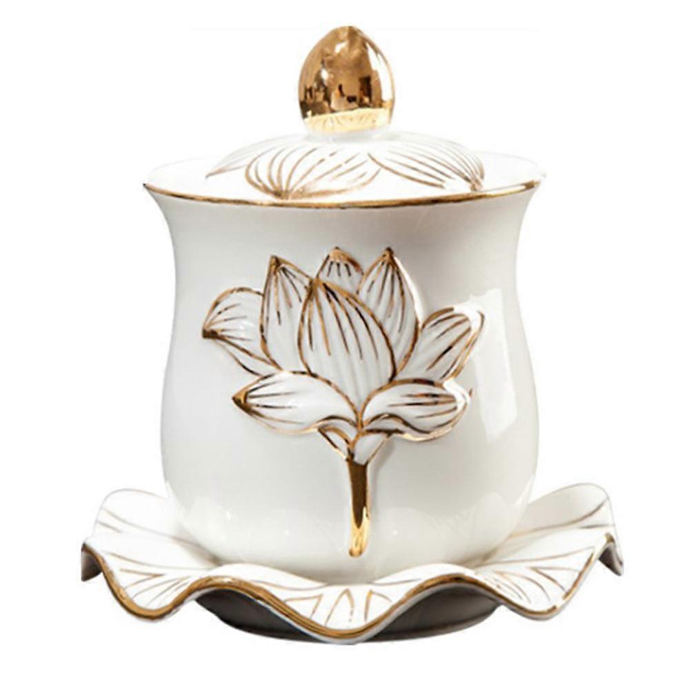 Buddhist Water Offering Cup with Ceramic Beige for Storage Use 1 Set