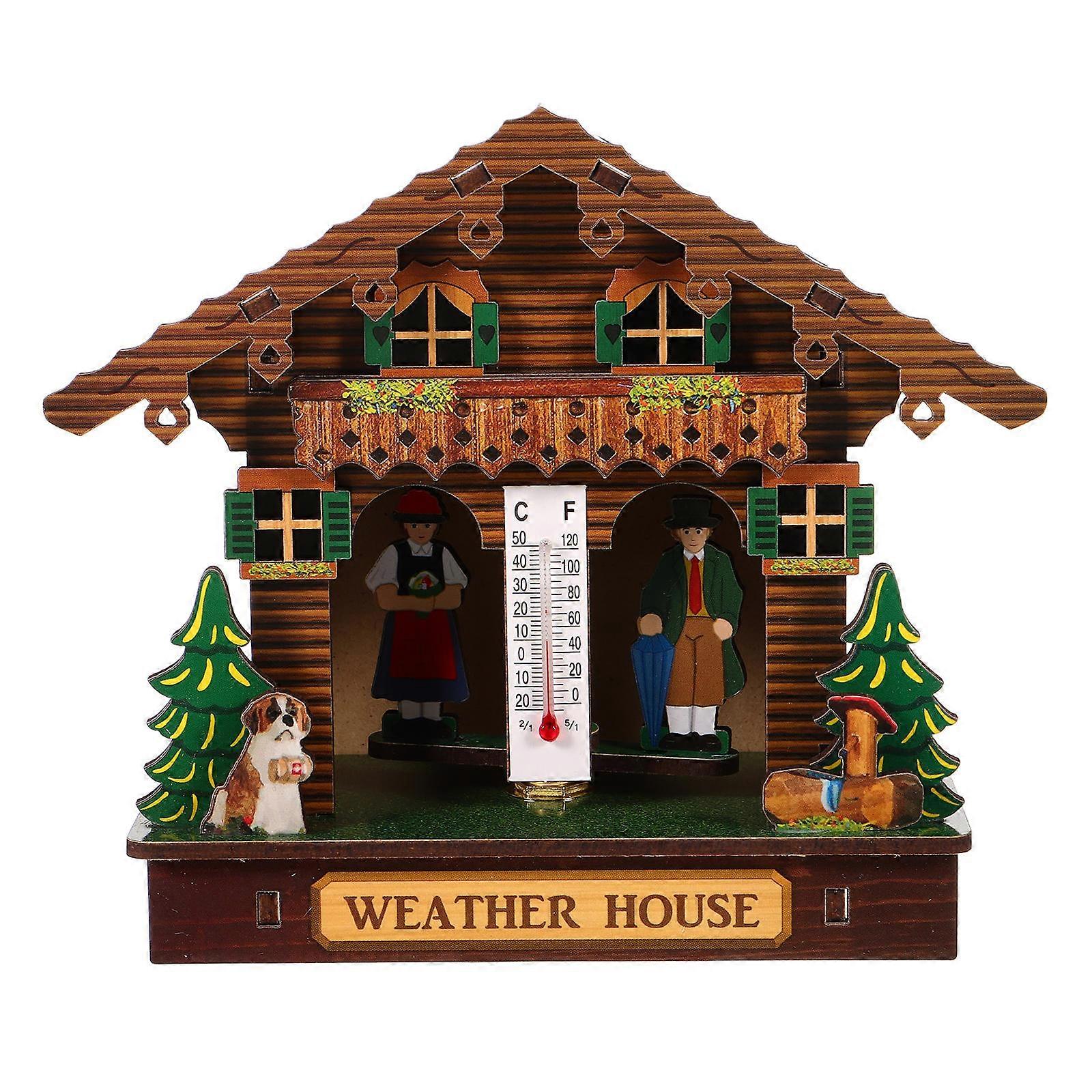 Advanced Sensor Technology Weather House Wooden Barometer Wall For Indoor Use With Atmospheric Pressure Measurement 1Pcs
