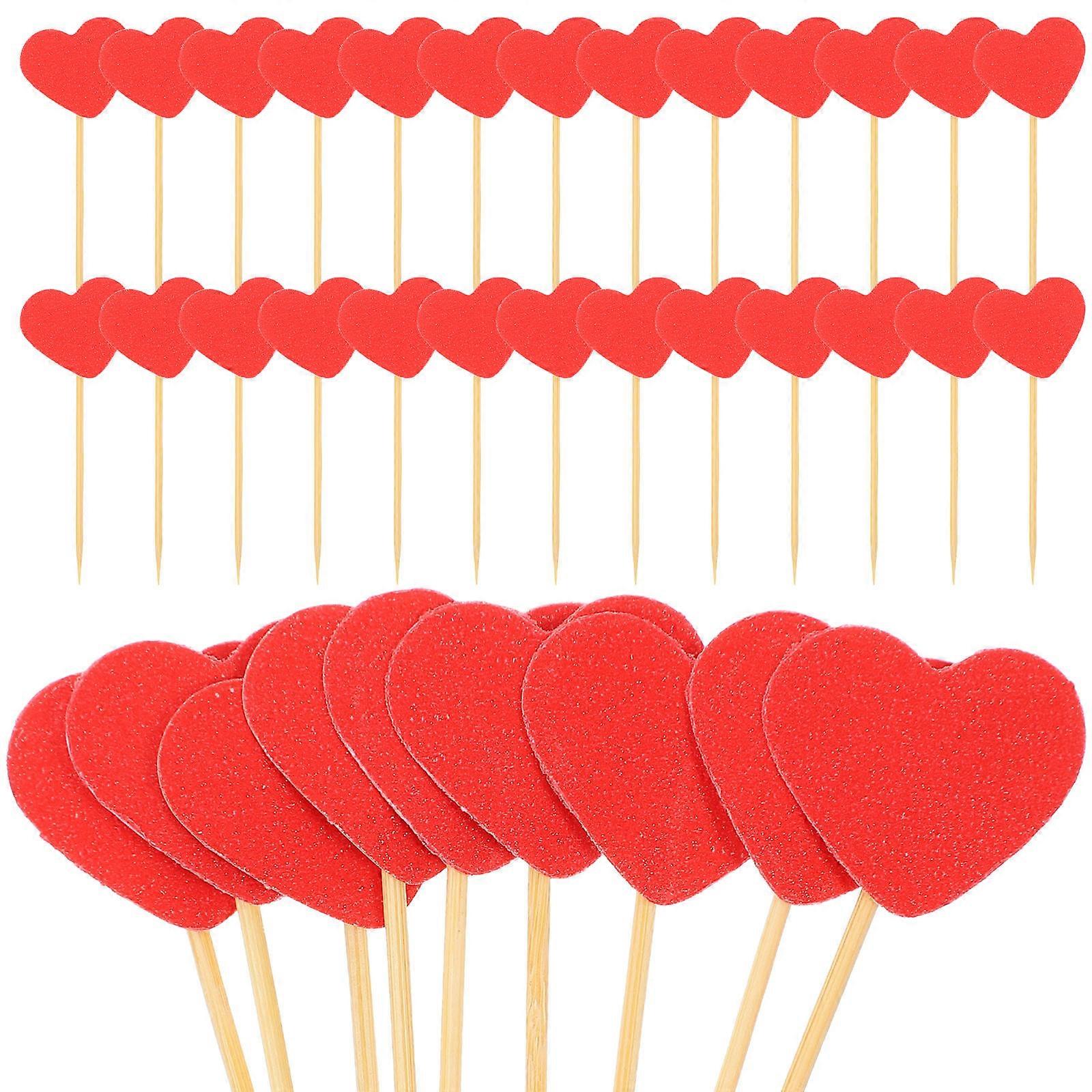 50Pcs Heart Design Cupcake Toppers Perfect For Birthday Parties Wedding Engagement Theme Featuring Bamboo Paper