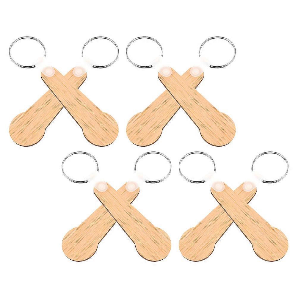 8 Pieces Bamboo Carving Key Chain Rings for Daily Use Light Brown Compact and Easy to Carry