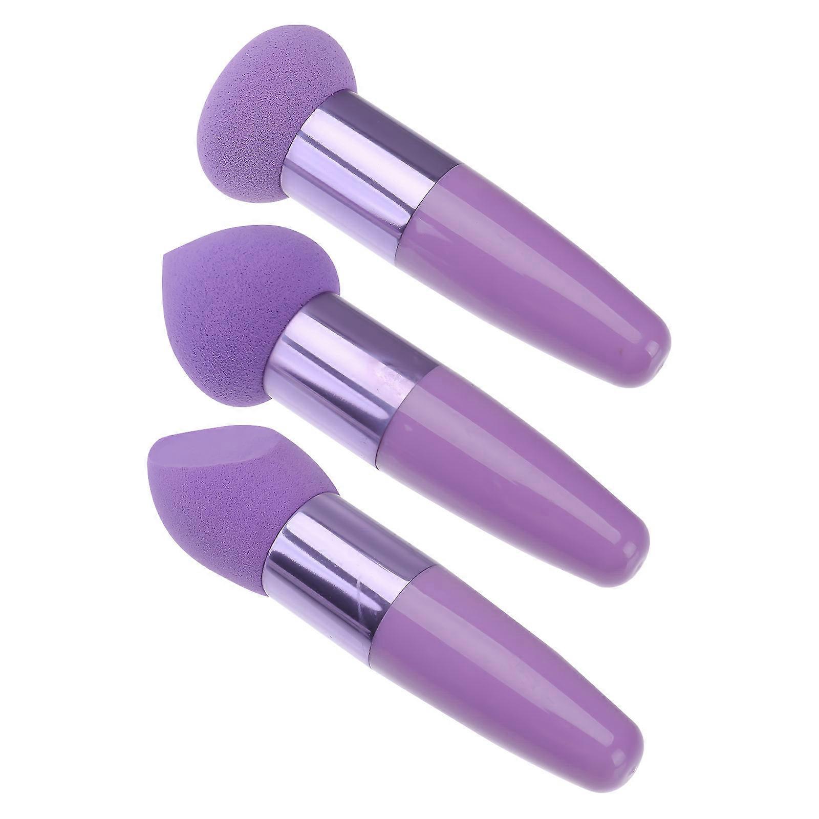 Purple Mushroom Head Sponge Pens with Stable Handle for Travel Size Makeup Use 3Pcs