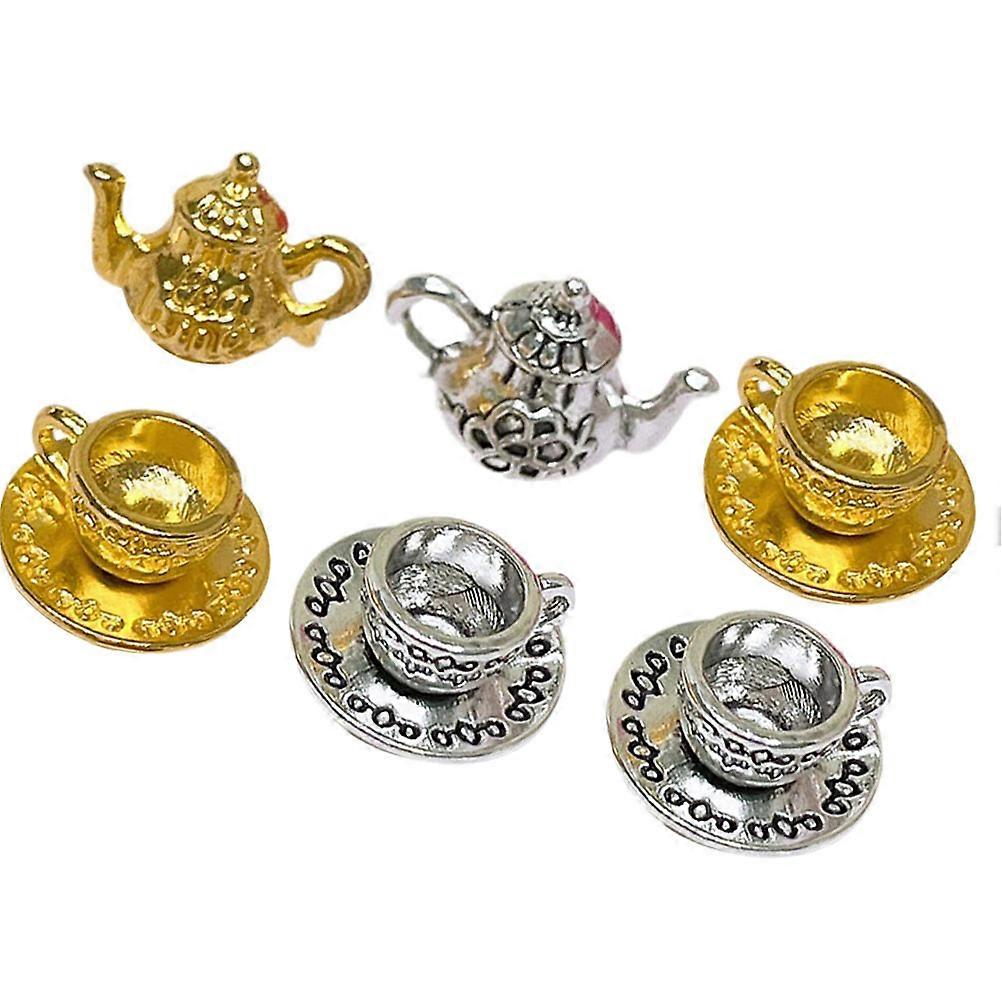Decorative Mini Tea Set for Doll House Kitchen Assorted Color Design 2 Sets