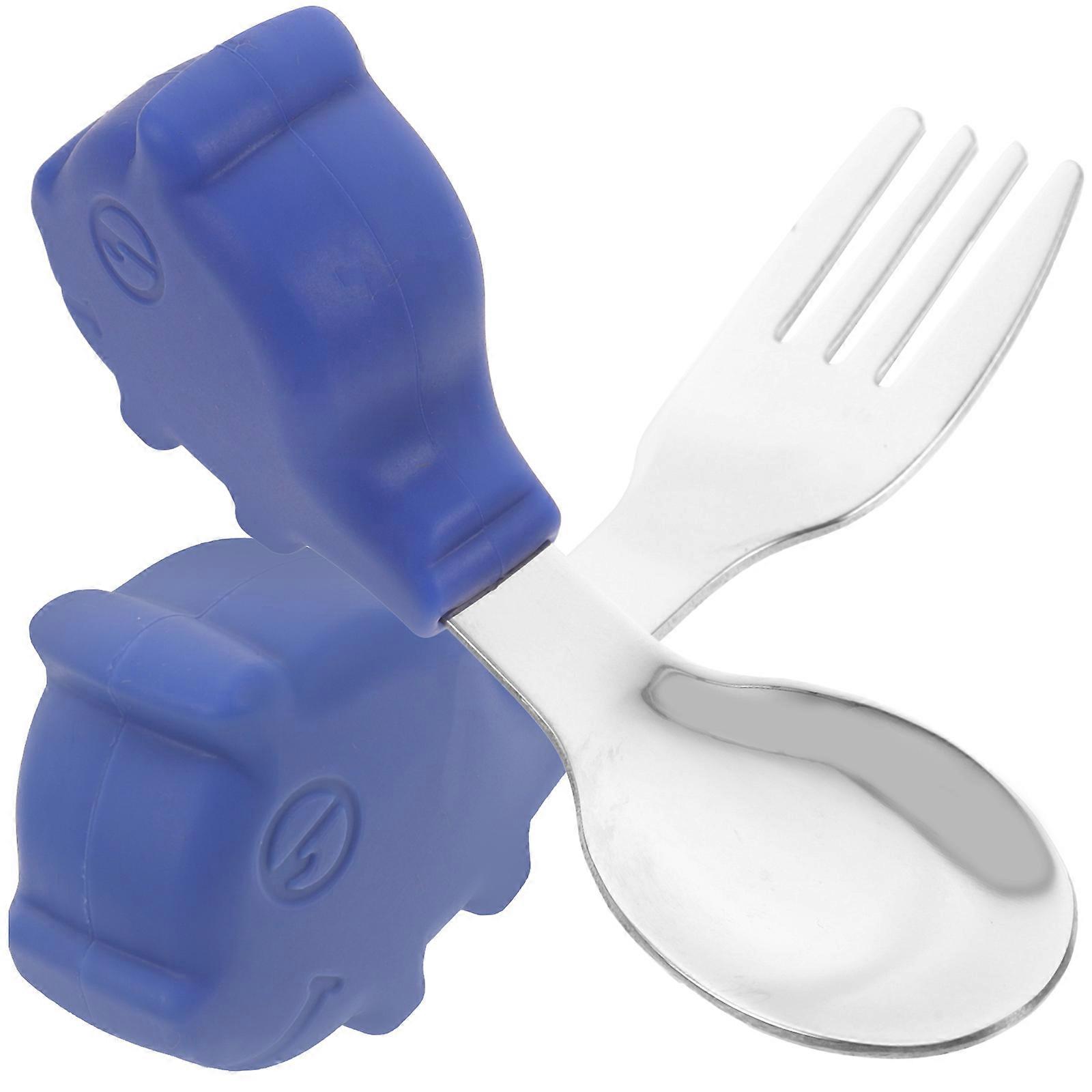 Stainless Steel & Silicone Spoon and Fork for Ergonomic Self Feeding Training Utensils – Comfortable Feeder Design for Kids