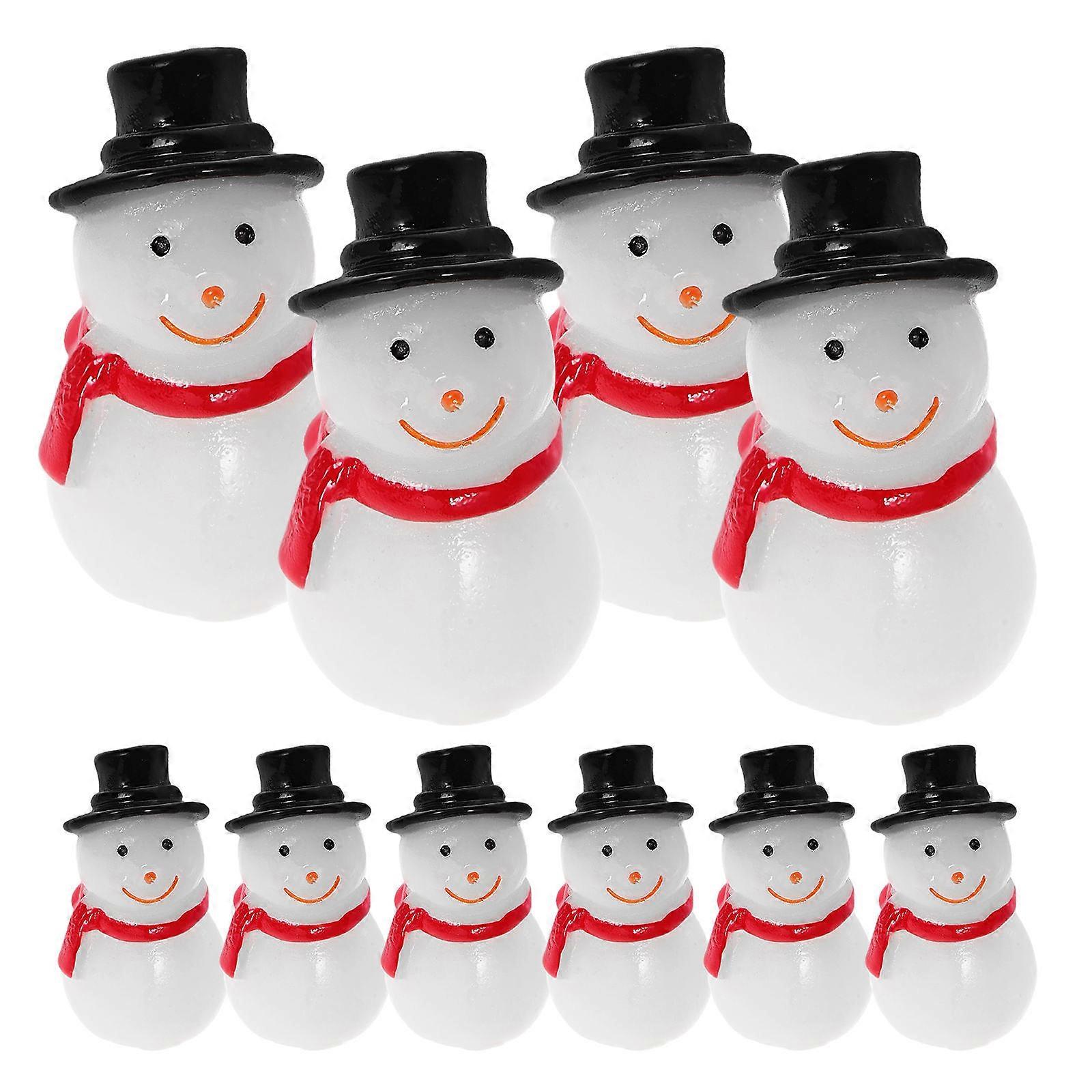 Mini Resin Snowman Figurines 10Pcs Multi Glow in The Dark Snowman Statue for Car Decoration