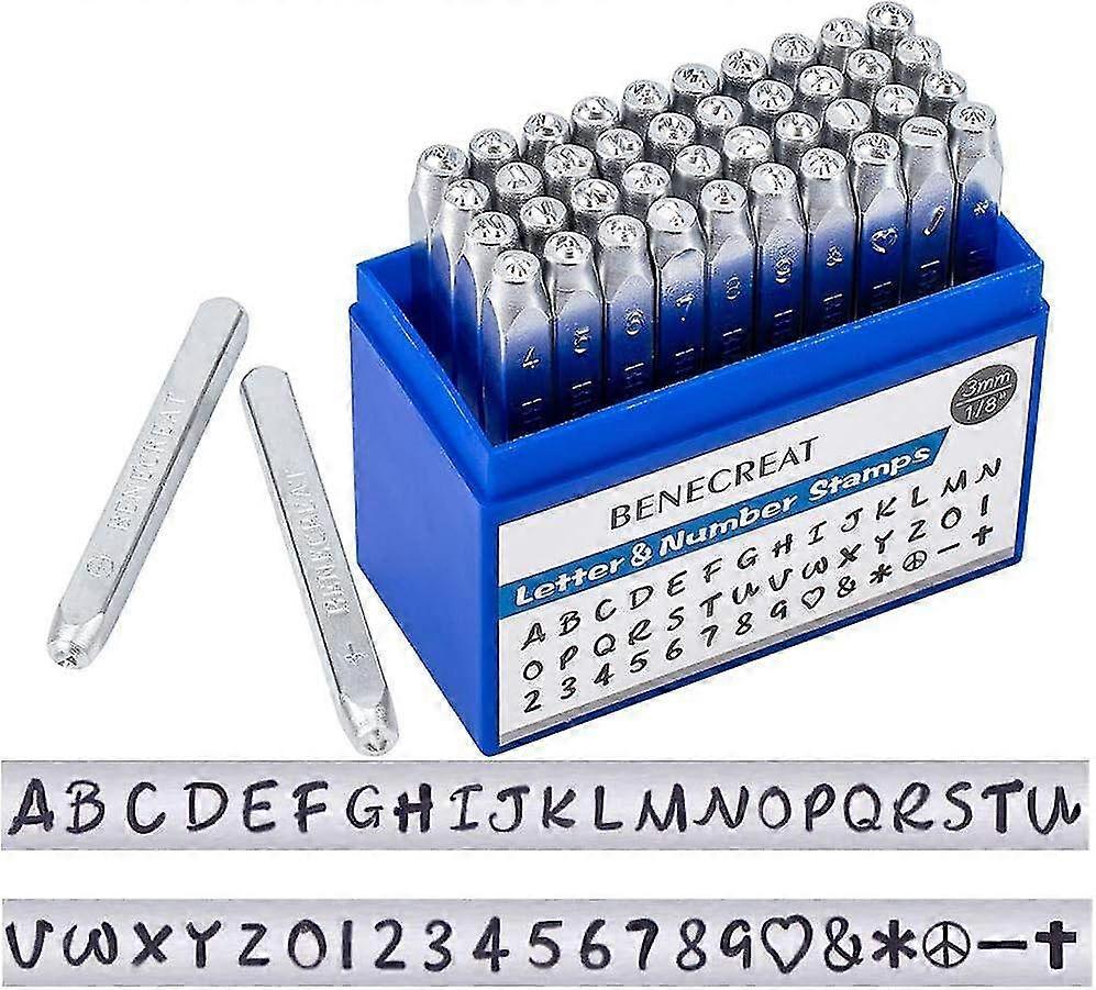 42PCS Metal Stamp Set with A-Z Letters & 0-9 Numbers - 3mm Carbon Steel Punch Tool with Love Symbols for Uppercase Stamping